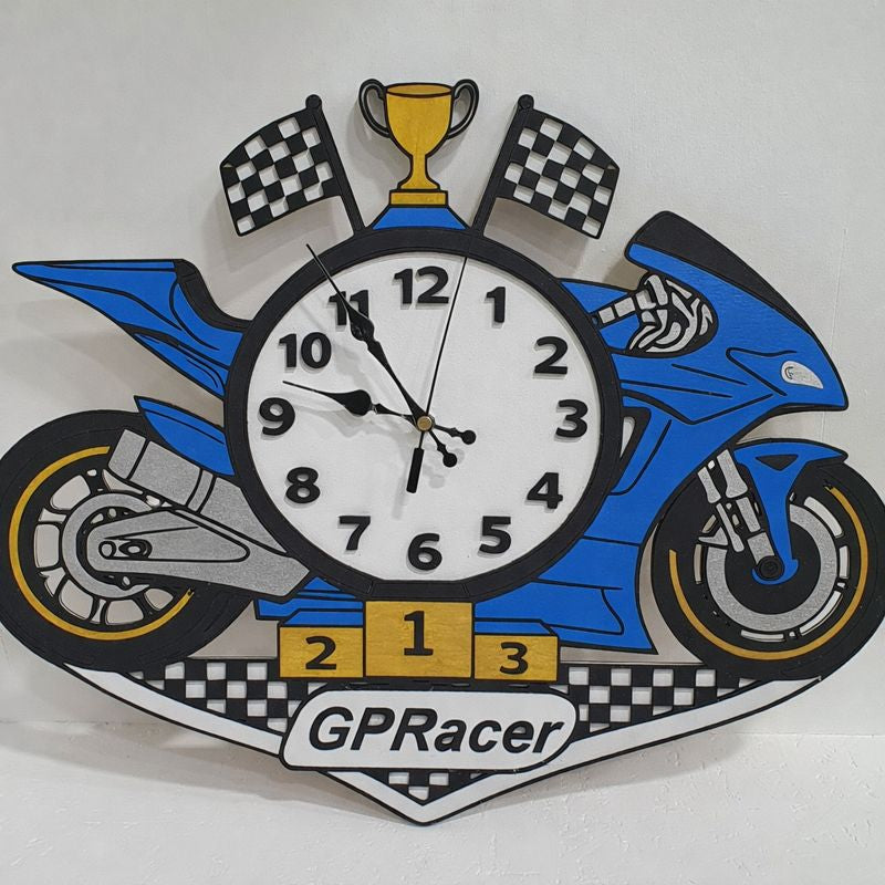 Large MotoGP style Superbike wall clock hand painted racing design