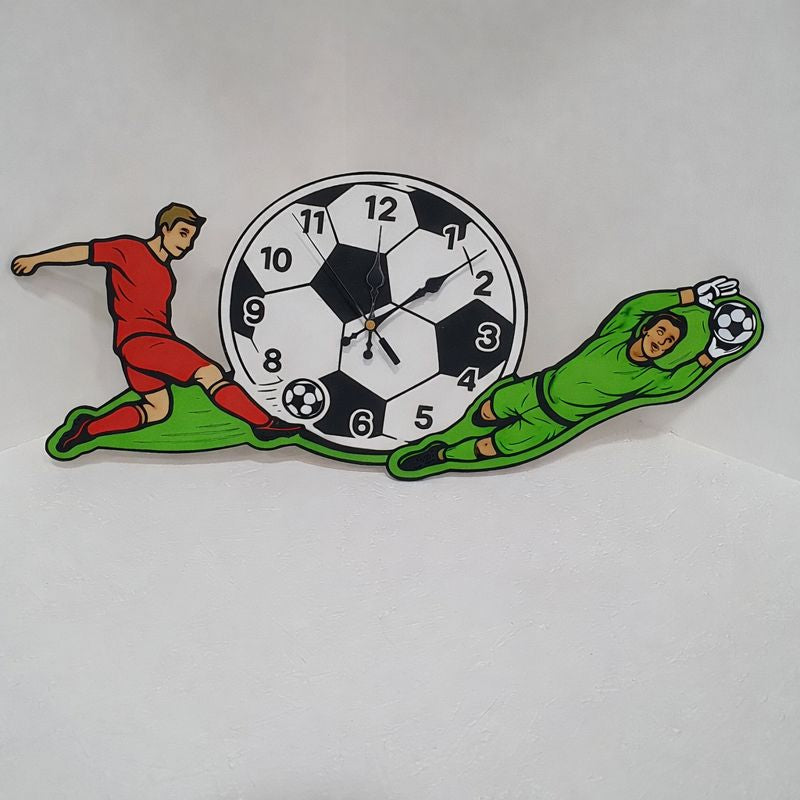 football wall clock with colour choice striker and goalkeeper