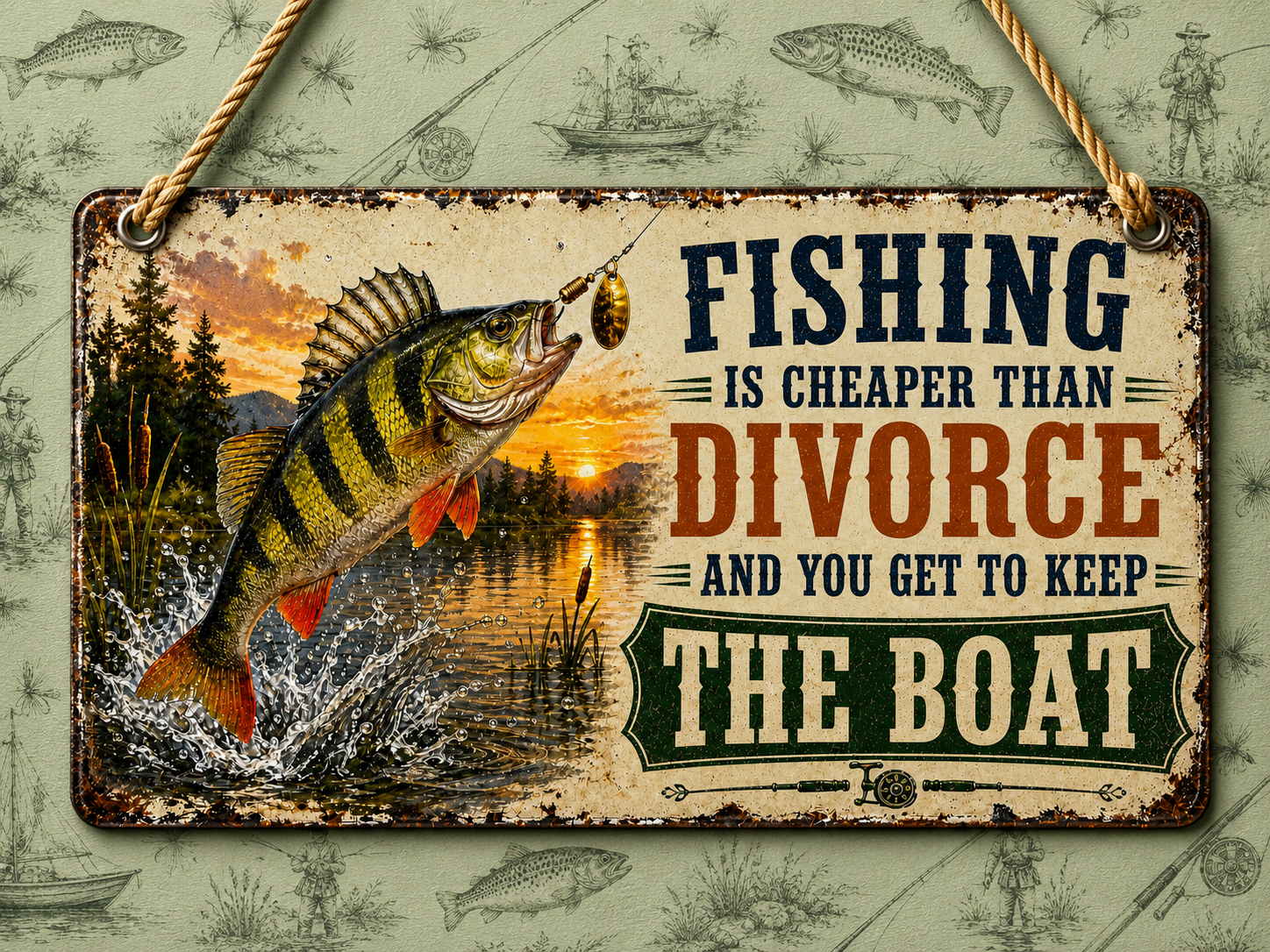 Funny Fishing Acrylic Sign with Chain | Fishing Is Cheaper Than Divorce | Personalised Fish Choice | Angler Gift | Man Cave Decor