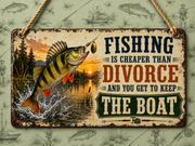 Funny Fishing Acrylic Sign with Chain | Fishing Is Cheaper Than Divorce | Personalised Fish Choice | Angler Gift | Man Cave Decor