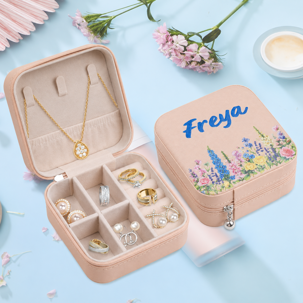 Personalized Name Travel Jewellery Box, Custom Name Jewellery Case, Bridesmaid Gift, Compact Jewellery Organizer Travel Jewellery Box