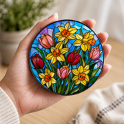daffodil coaster tulip coaster floral coaster stained glass decor drink coaster acrylic coaster cork backed spring decor flower gift garden decor home decor coaster set gift for her