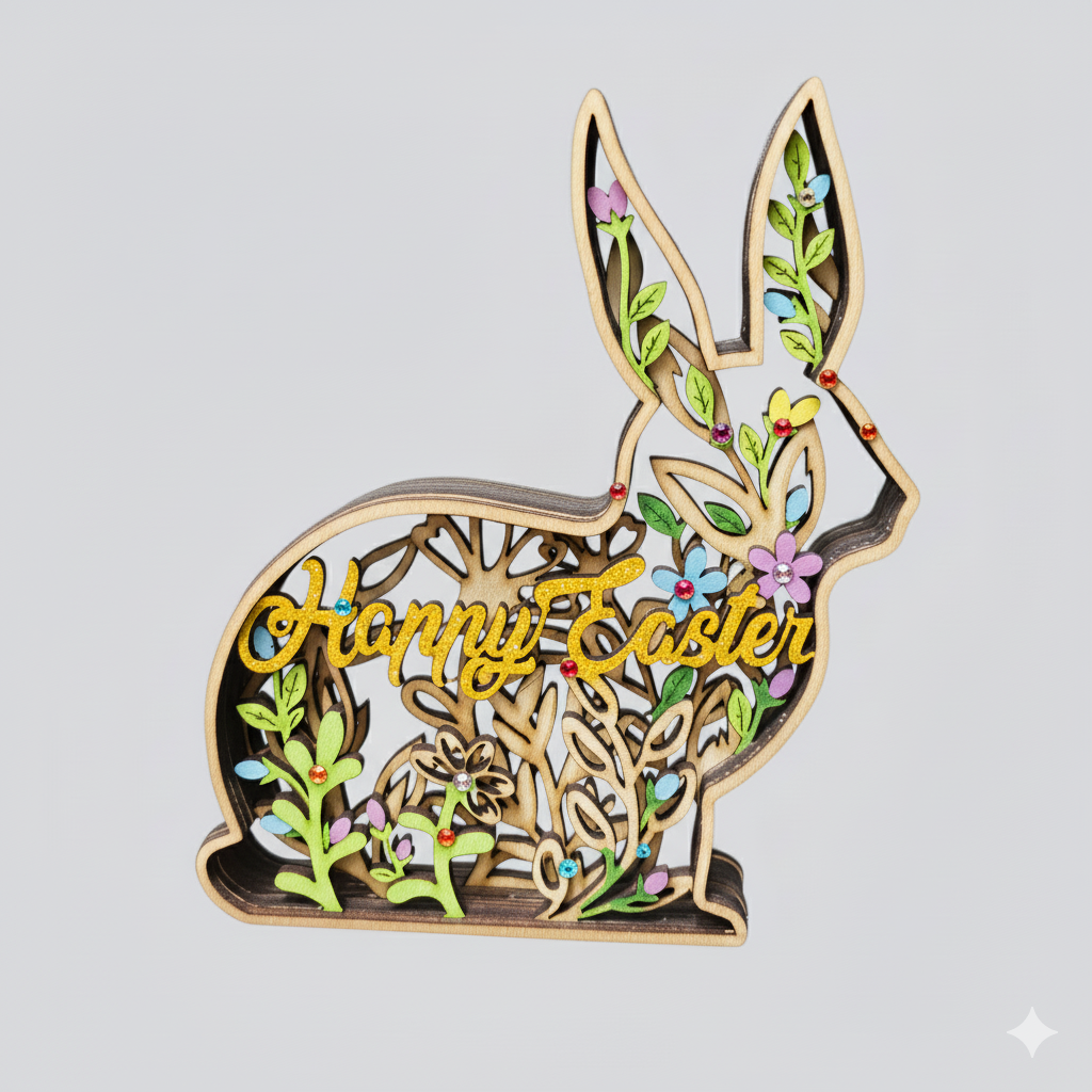 Multi-Layered Easter Bunny Craft Kit – 8 Layer Wooden DIY Decor with Paints & Glue | Laser Cut Easter Decoration