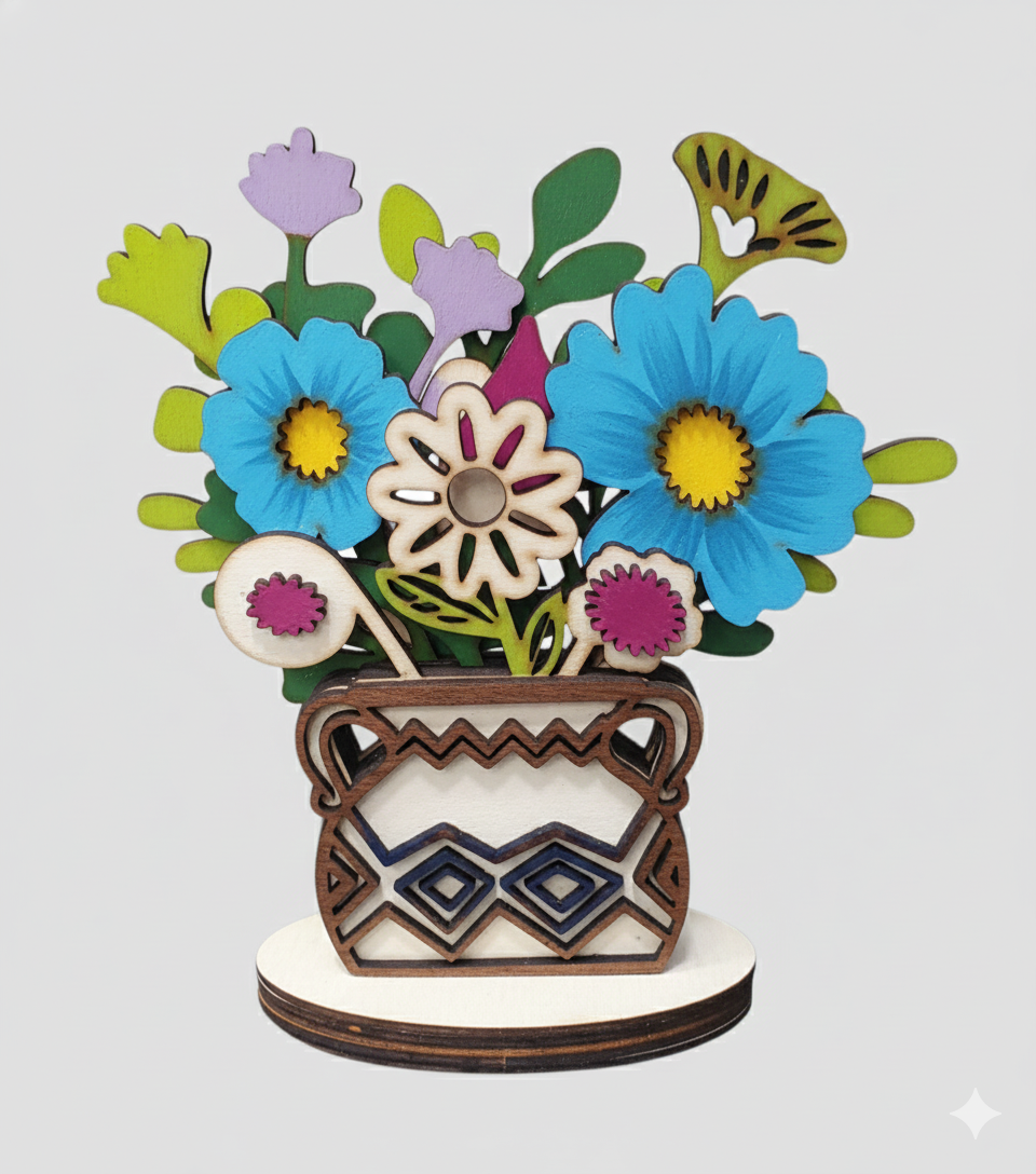 Freestanding MDF wooden flower arrangement with personalised engraving