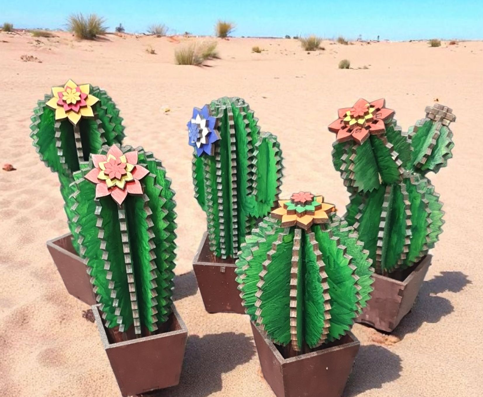 Wooden 3D Cactus Plant Collection – Set of 5 | DIY Laser-Cut Craft Kit with Paints &amp; Glue