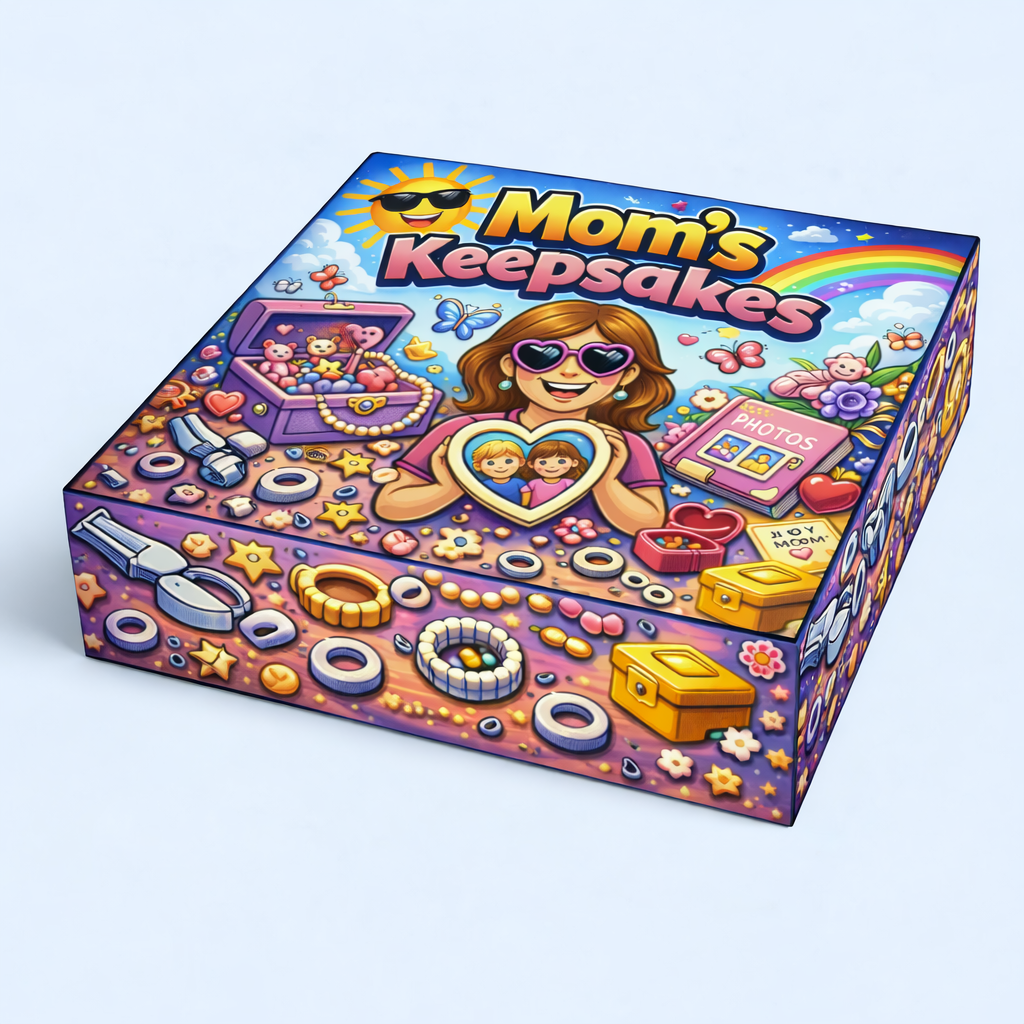 Wooden Mom’s keepsake box with multiple compartments for sentimental items