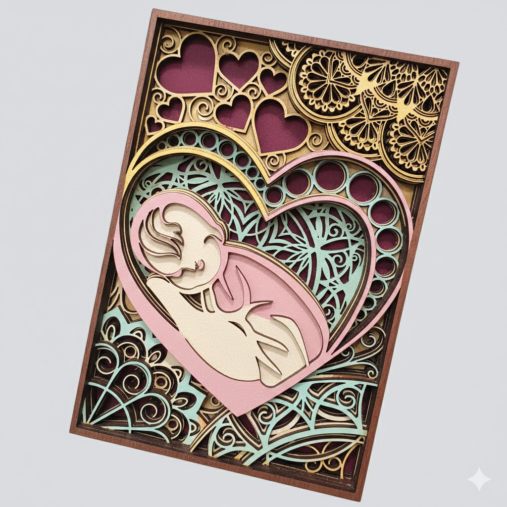 6-Layer Newborn Baby Heart Art – Laser-Cut Wooden Layered Wall Decor with Paints & Glue | Available in 19×13cm or 50×34cm