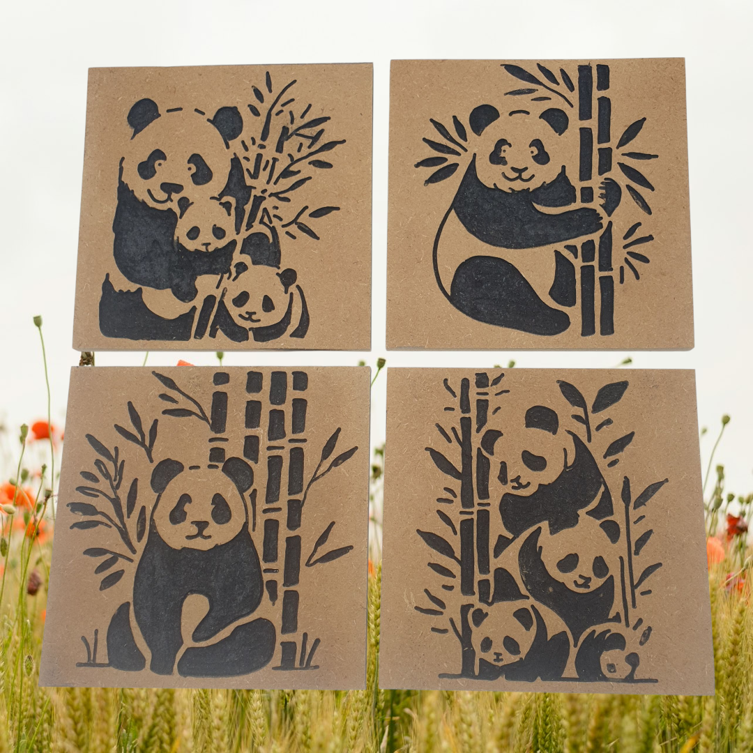MDF Panda Tiles x 4 | Cute Wooden Craft & Wall Art Set
