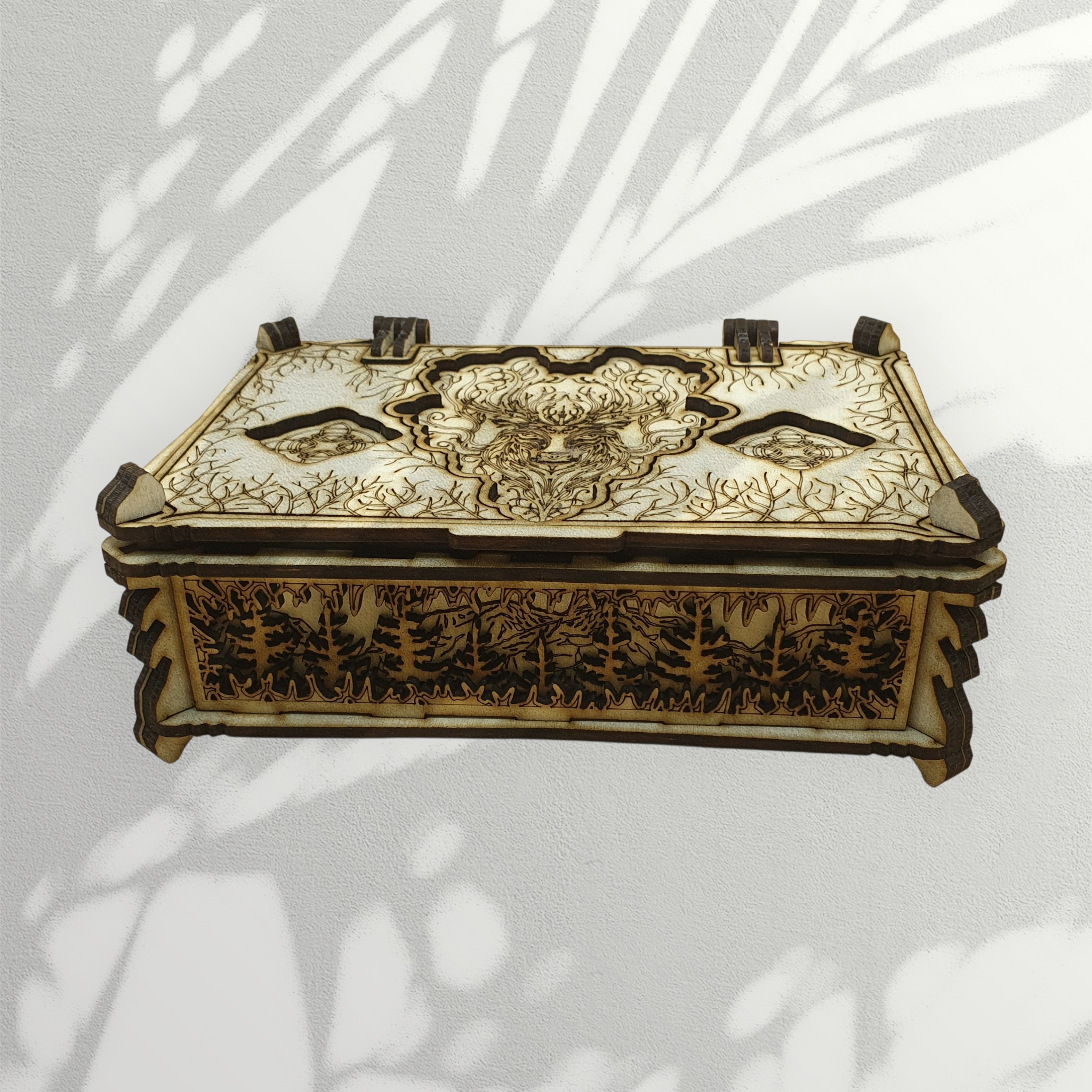 Triple Layered Christmas Keep Safe Box Head – Wooden Etched Stag Design