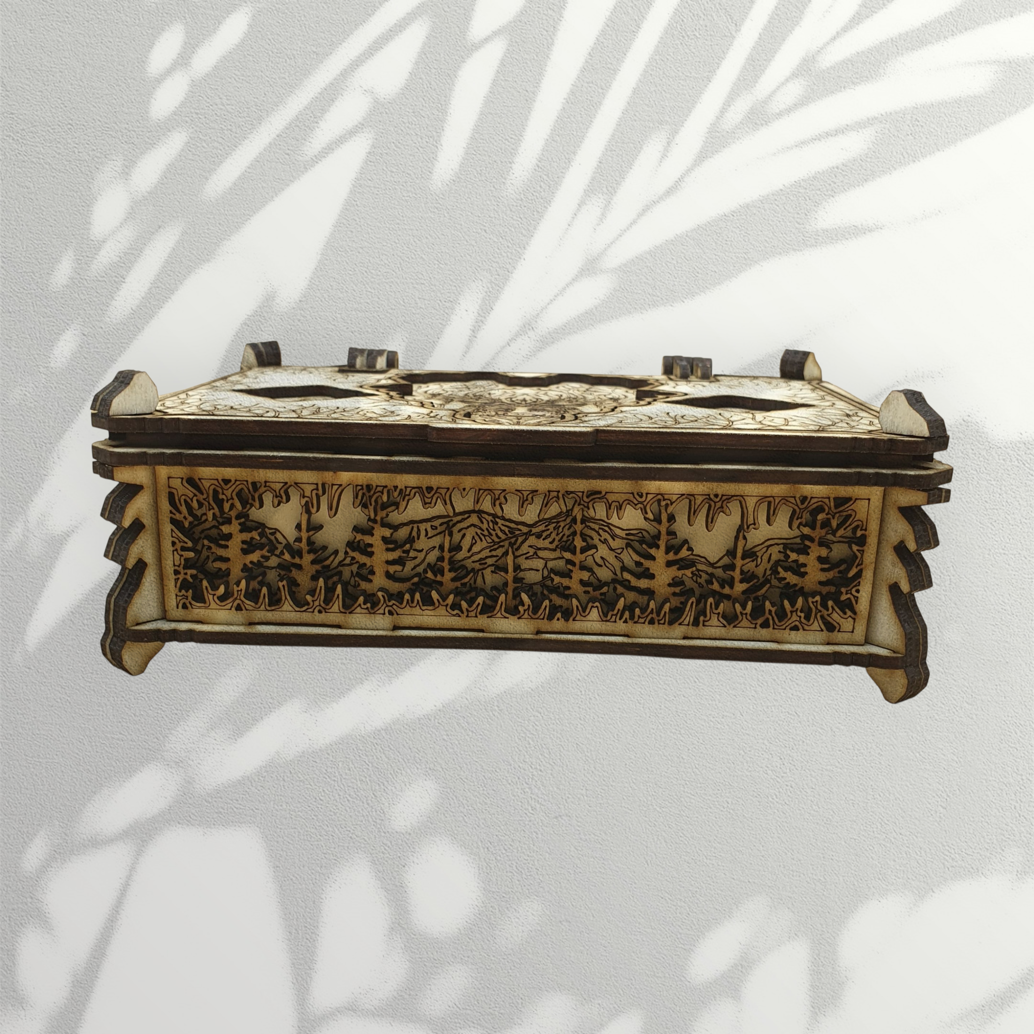 Triple Layered Christmas Keep Safe Box Head – Wooden Etched Stag Design