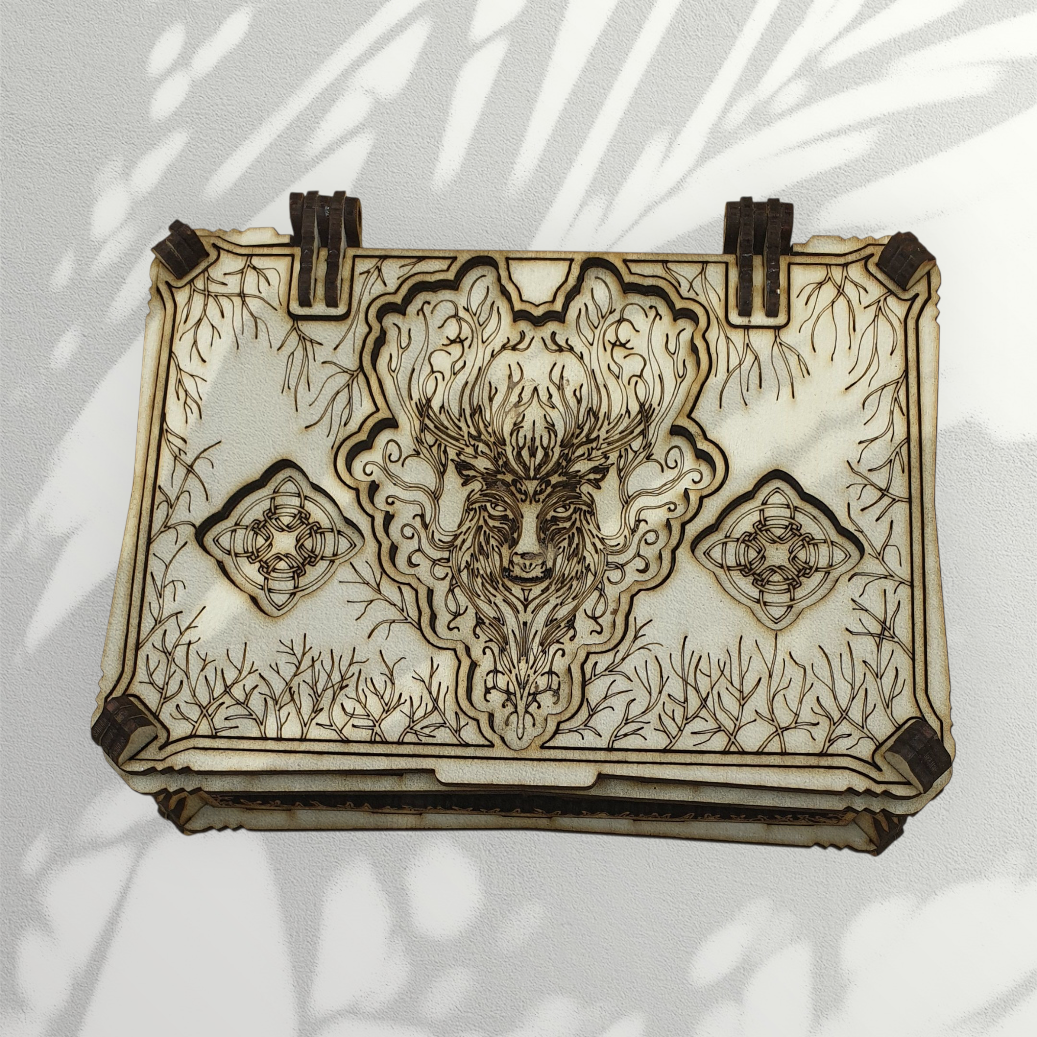 Triple Layered Christmas Keep Safe Box Head – Wooden Etched Stag Design