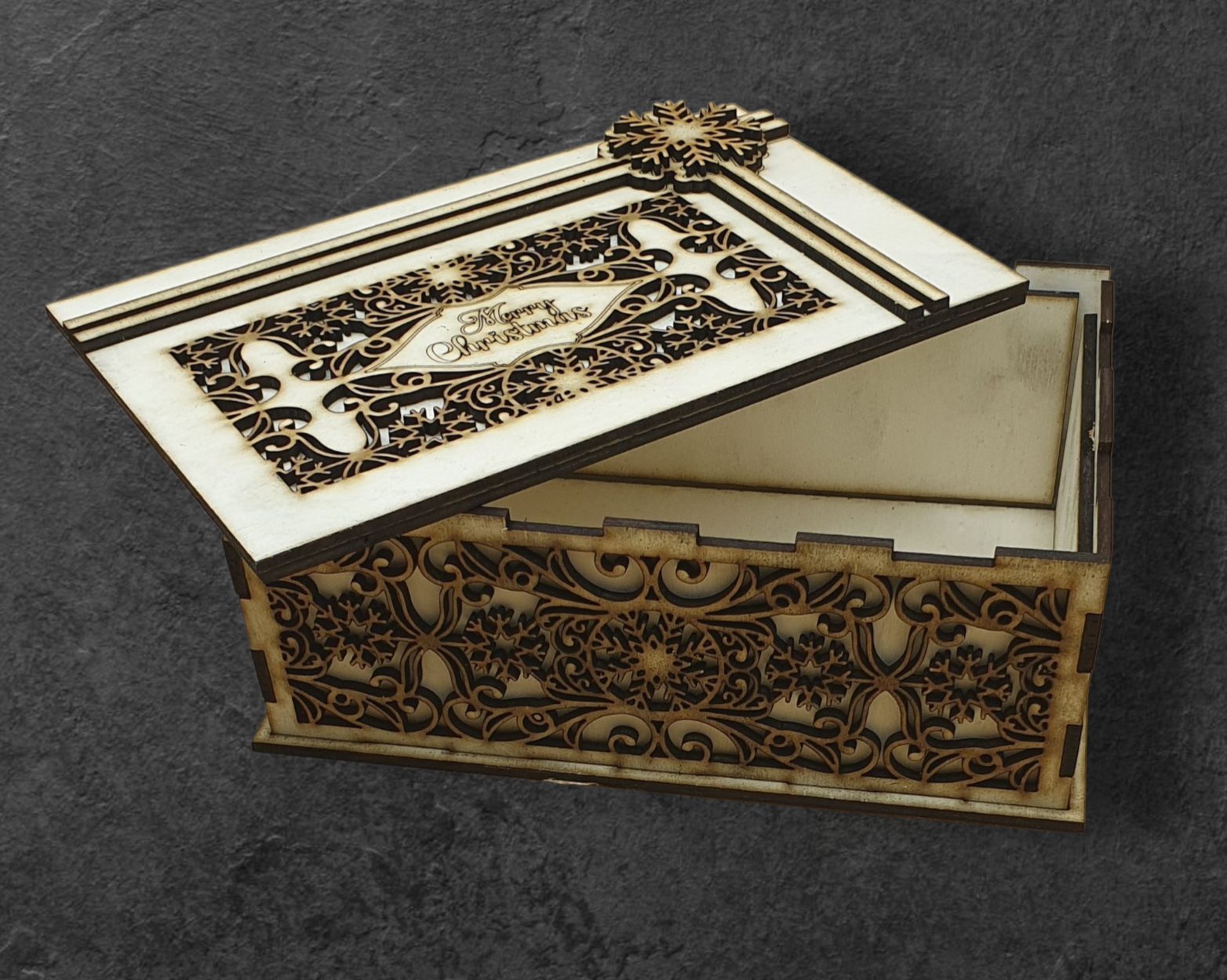 Layered Wooden Christmas Box – “Merry Christmas” Etched Design