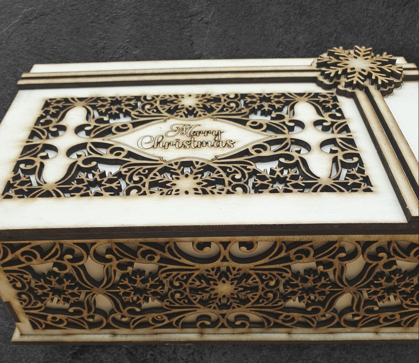 Layered Wooden Christmas Box – “Merry Christmas” Etched Design