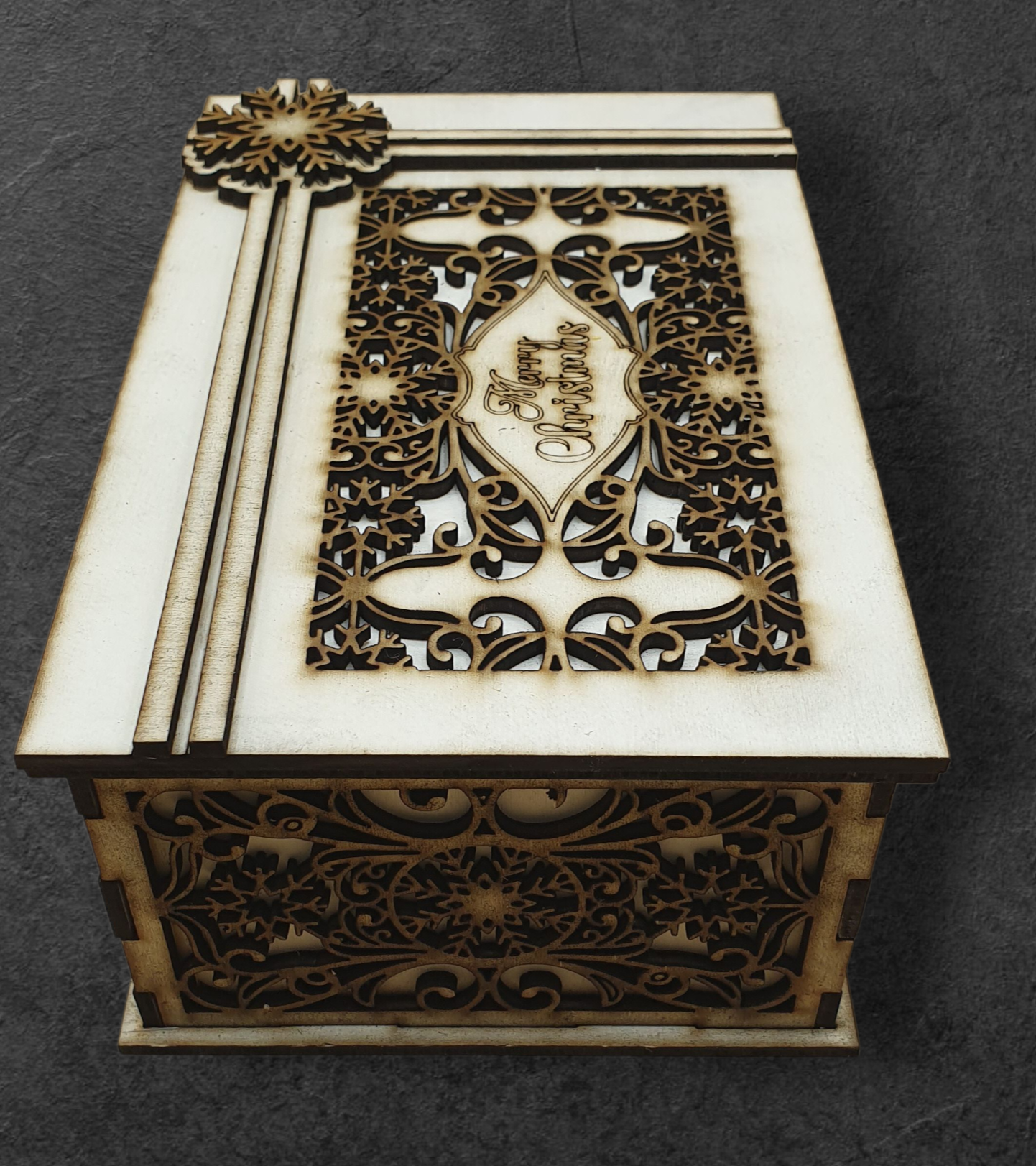 Layered Wooden Christmas Box – “Merry Christmas” Etched Design