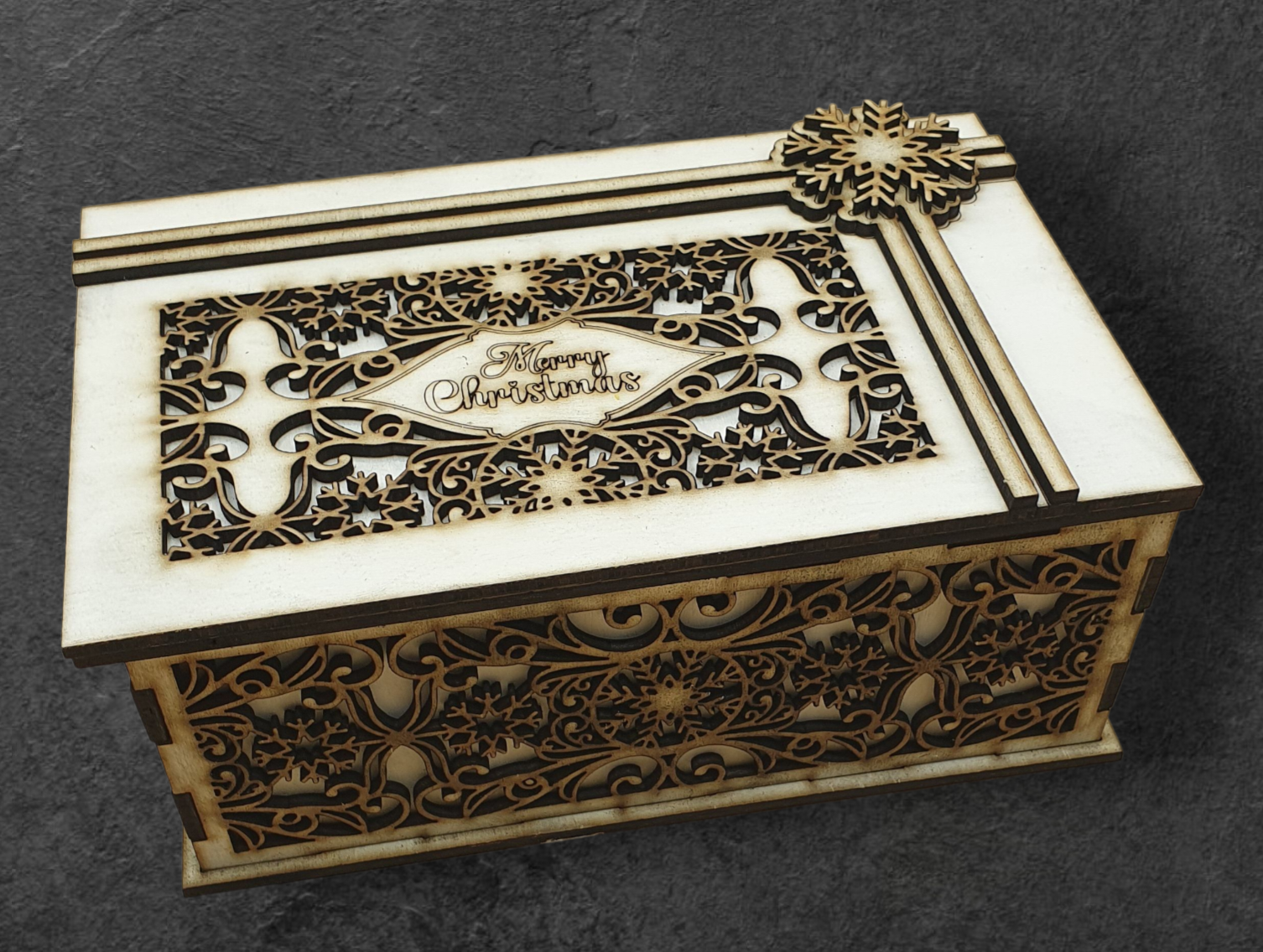 Layered Wooden Christmas Box – “Merry Christmas” Etched Design