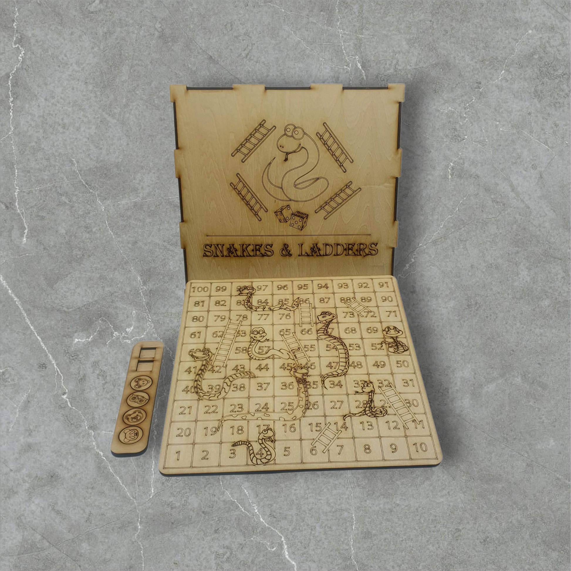 Classic Wooden Snakes & Ladders – With Storage Case | Family Board Game