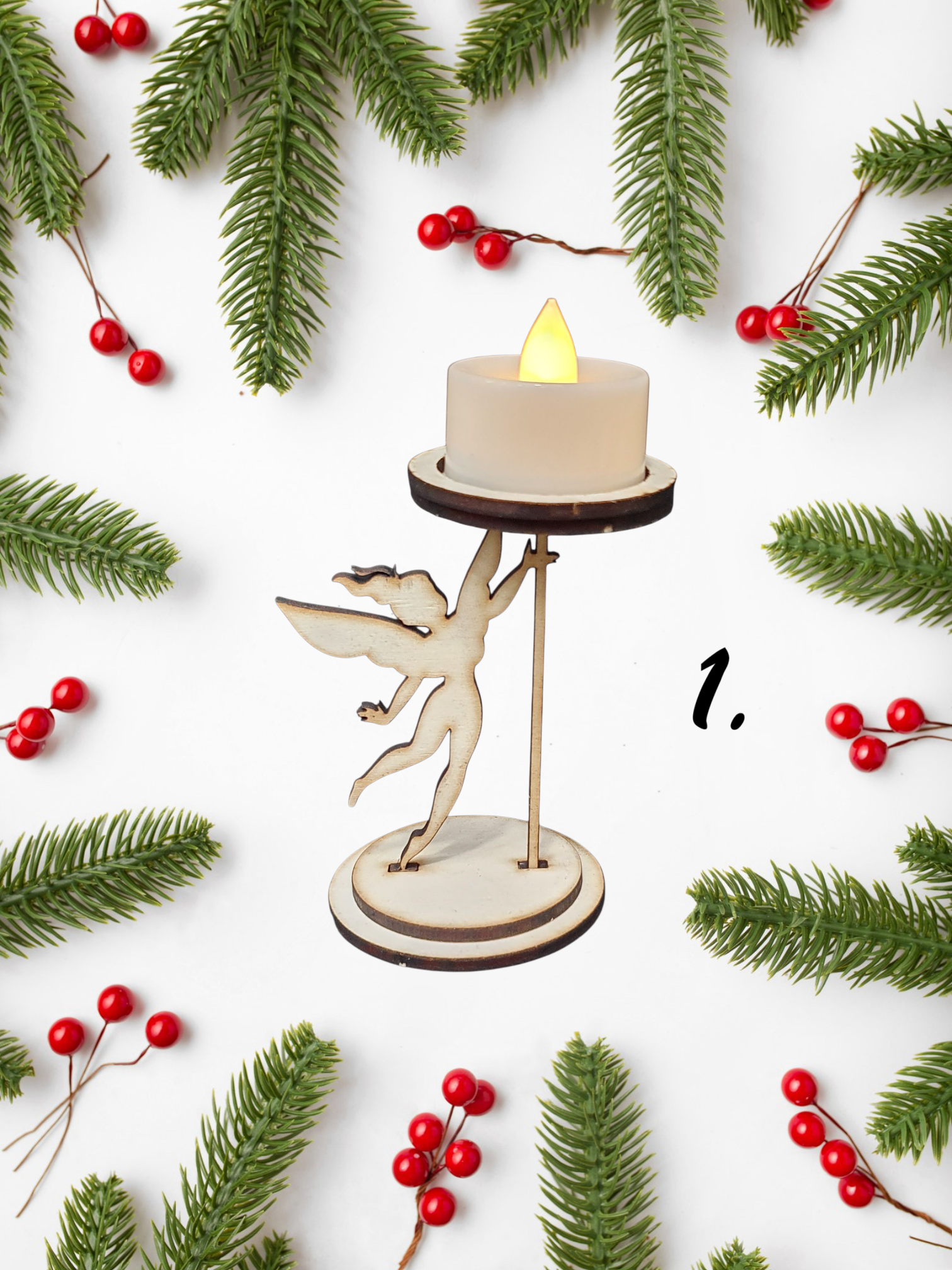 Set of 11 Wooden Christmas Candle Holders | Festive Table Décor