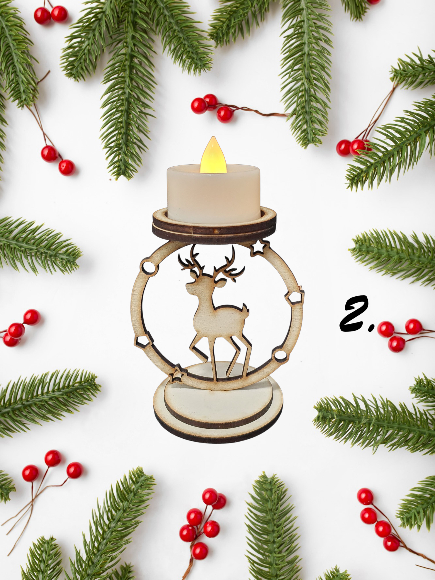 Set of 11 Wooden Christmas Candle Holders | Festive Table Décor