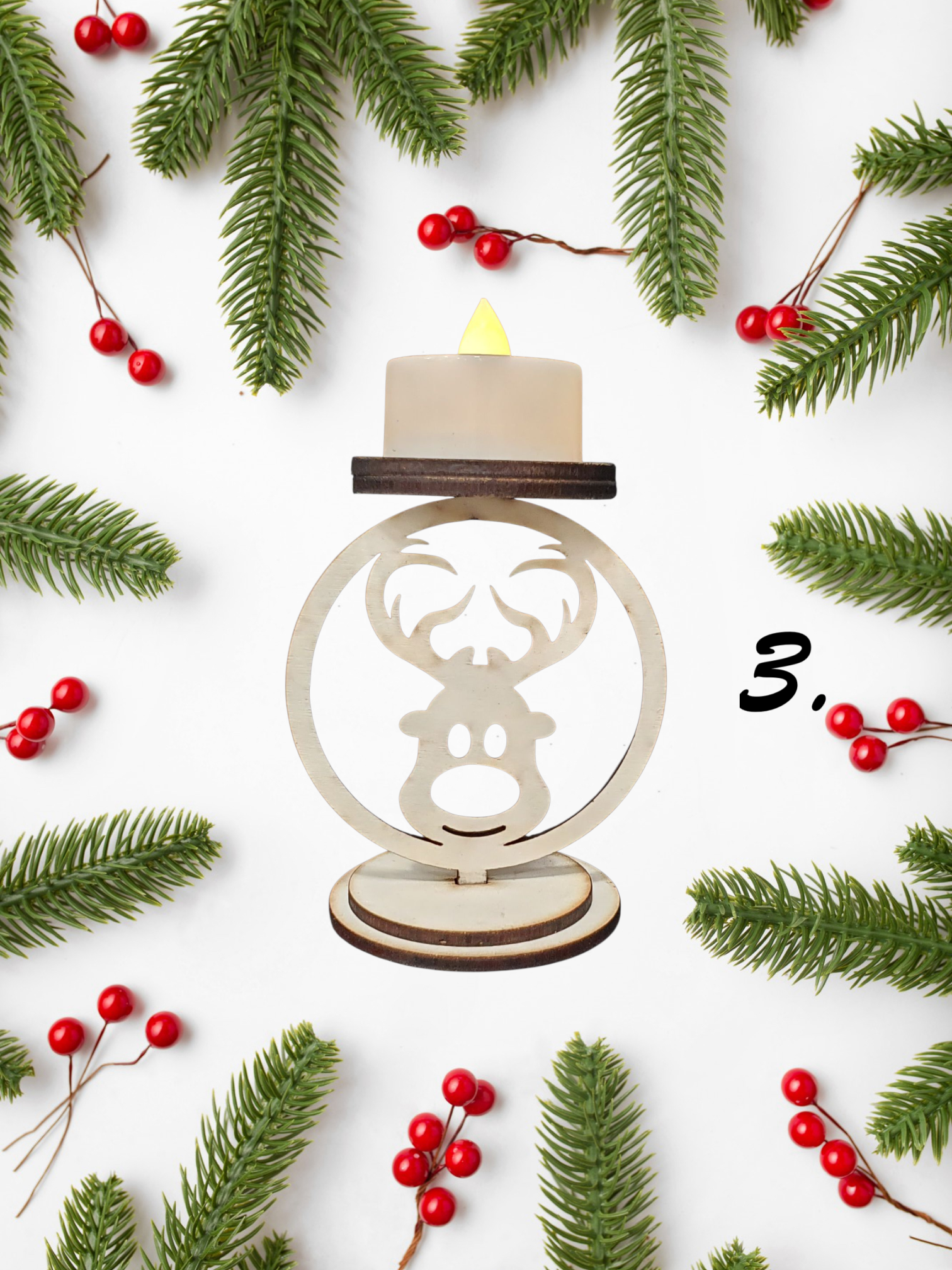 Set of 11 Wooden Christmas Candle Holders | Festive Table Décor