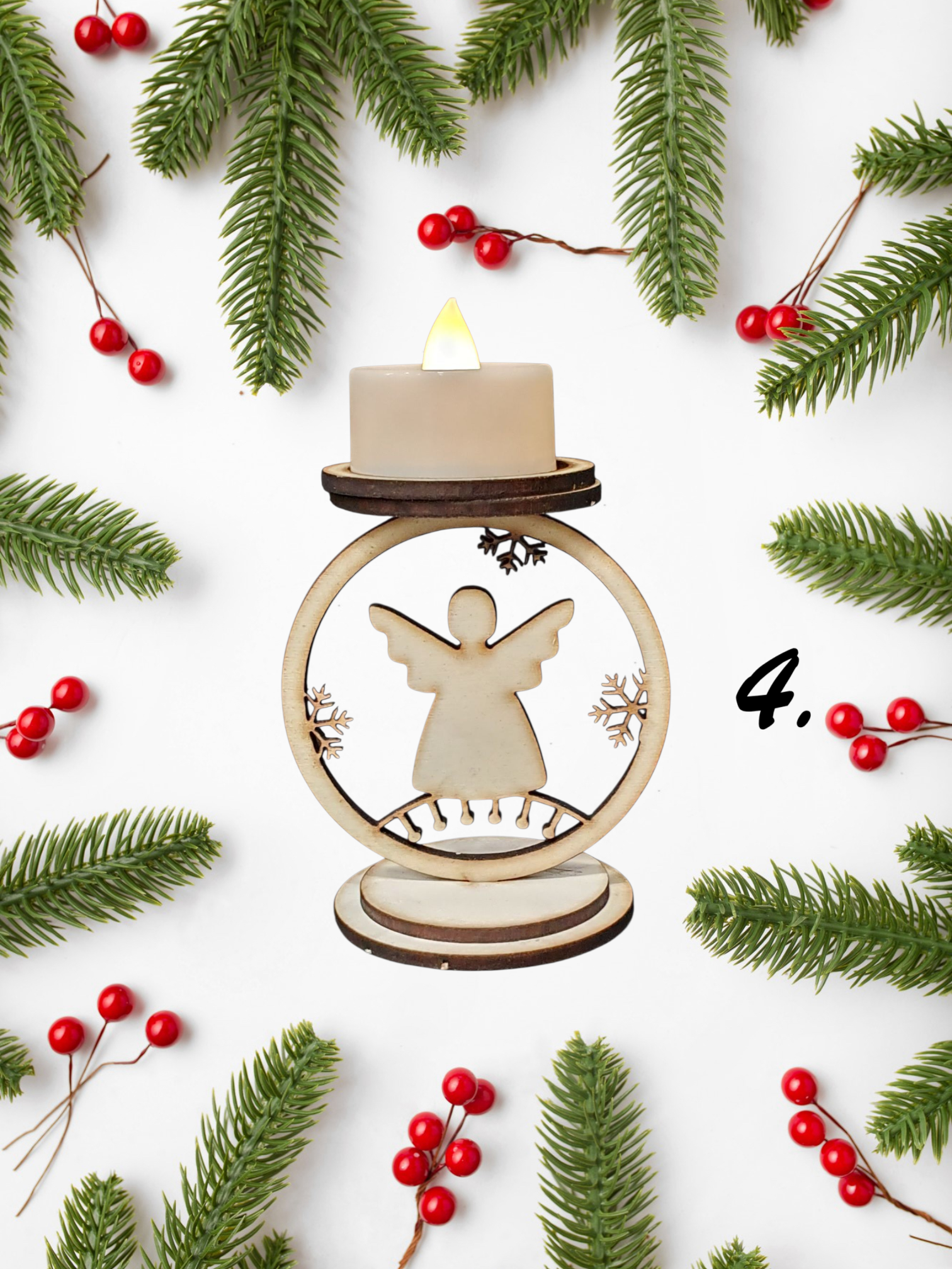 Set of 11 Wooden Christmas Candle Holders | Festive Table Décor