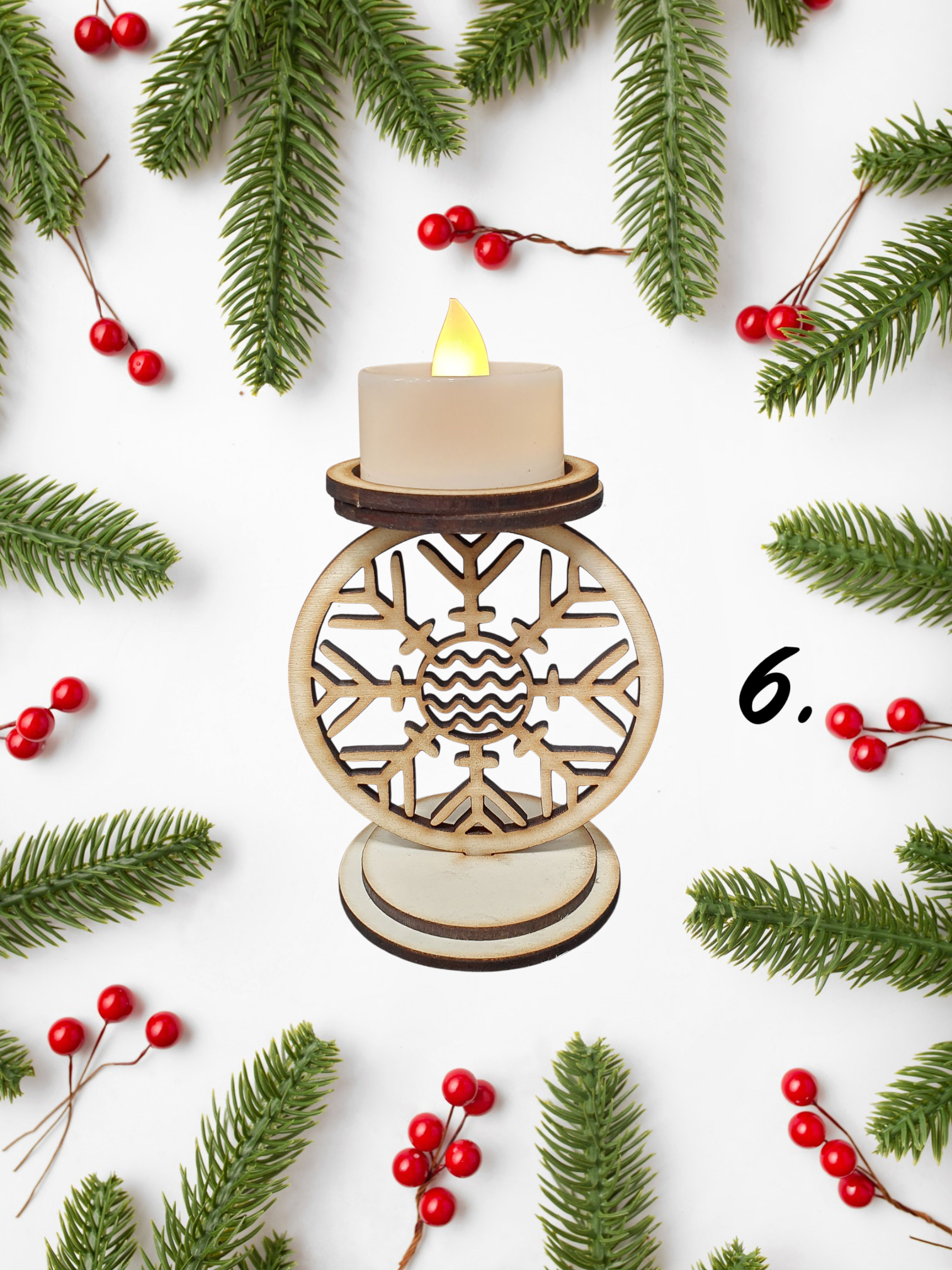 Set of 11 Wooden Christmas Candle Holders | Festive Table Décor