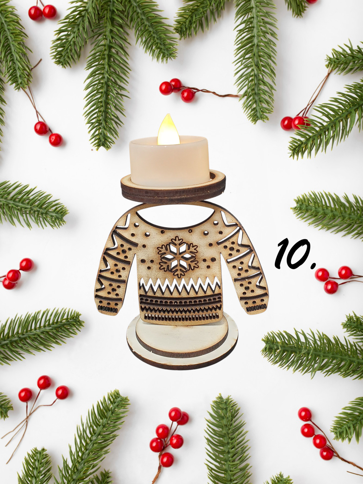 Set of 11 Wooden Christmas Candle Holders | Festive Table Décor
