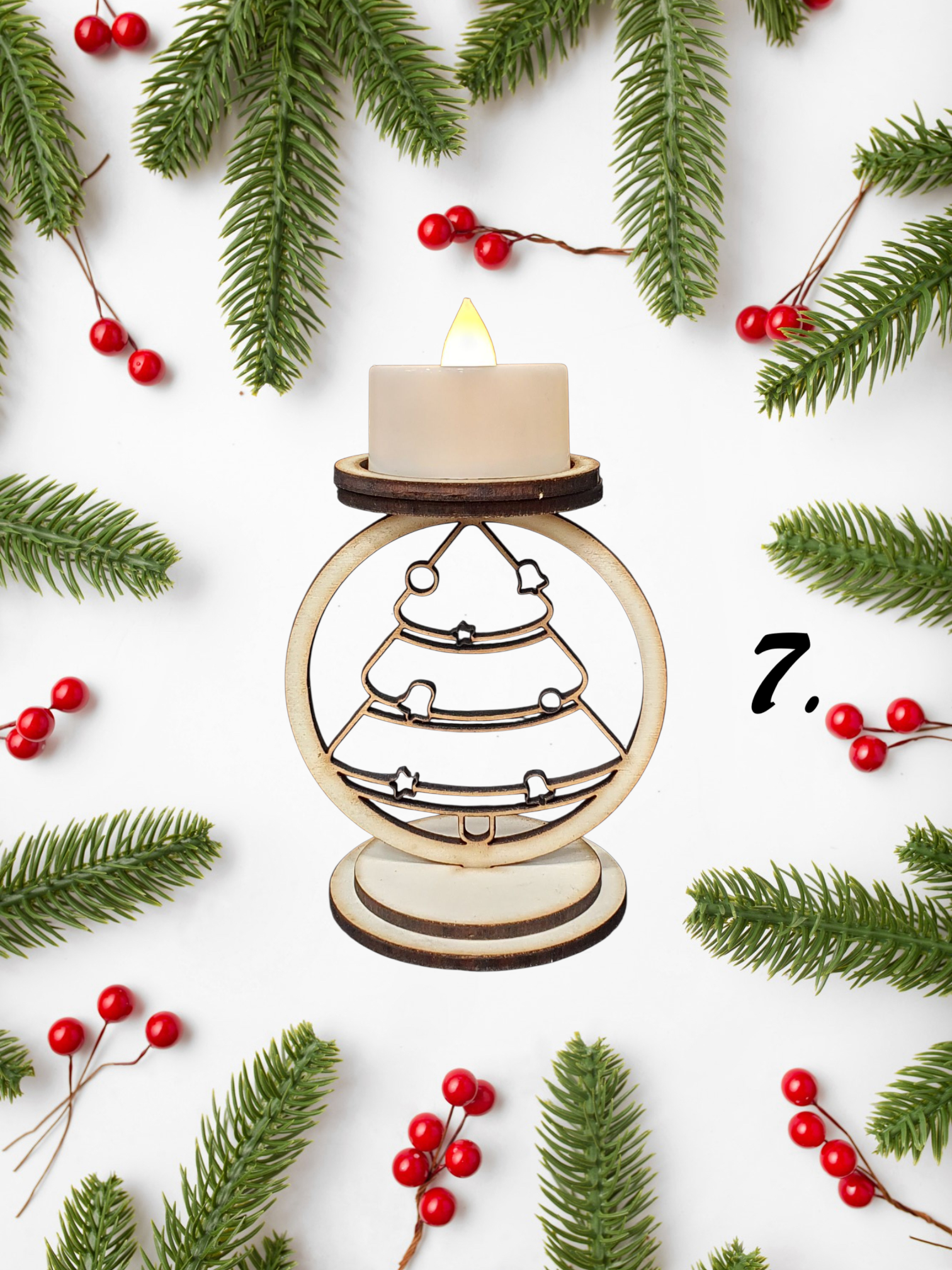 Set of 11 Wooden Christmas Candle Holders | Festive Table Décor