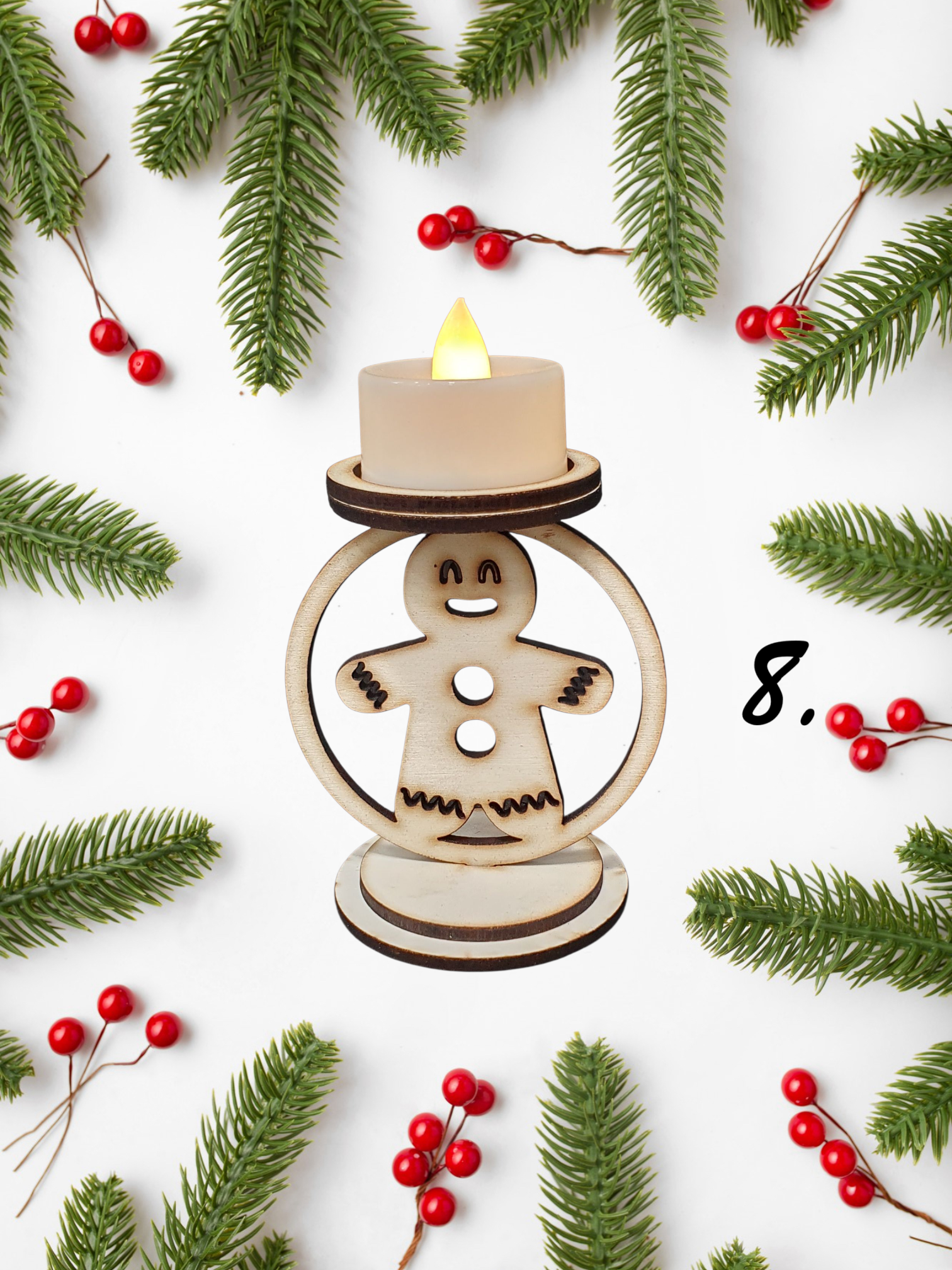 Set of 11 Wooden Christmas Candle Holders | Festive Table Décor