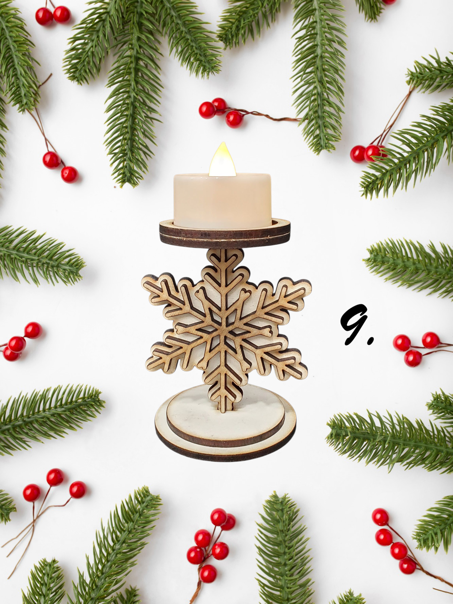 Set of 11 Wooden Christmas Candle Holders | Festive Table Décor