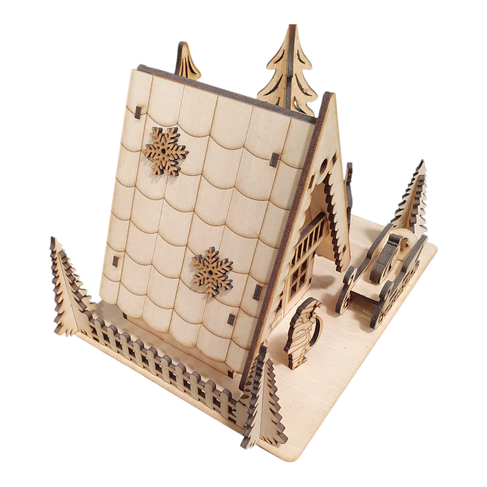 Laser Cut Wooden Christmas Scene | Light-Up Cabin & Reindeer Decor