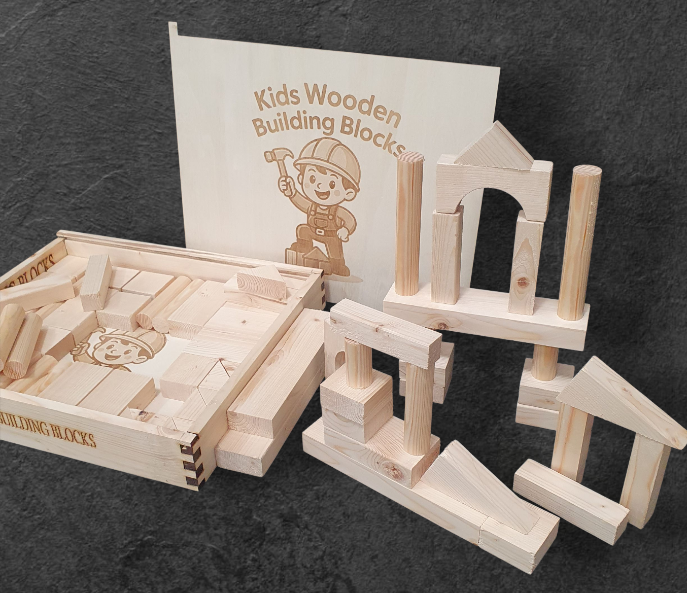 Assorted wooden blocks for early learning and creative play 77-piece set