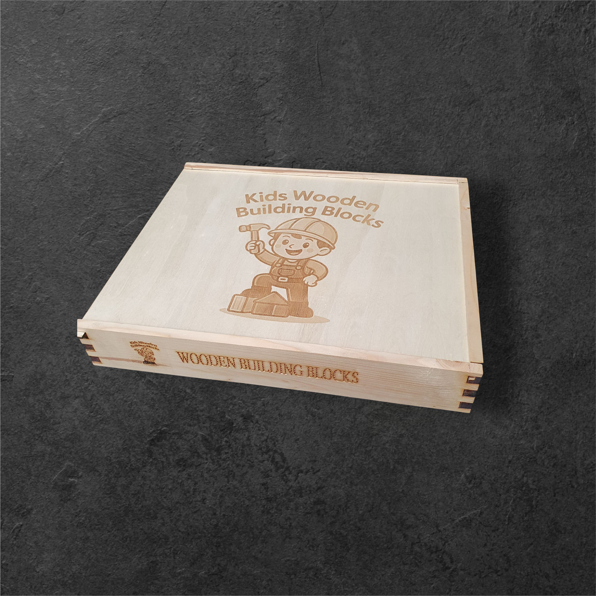 Wooden storage box with kids building blocks set for Montessori play