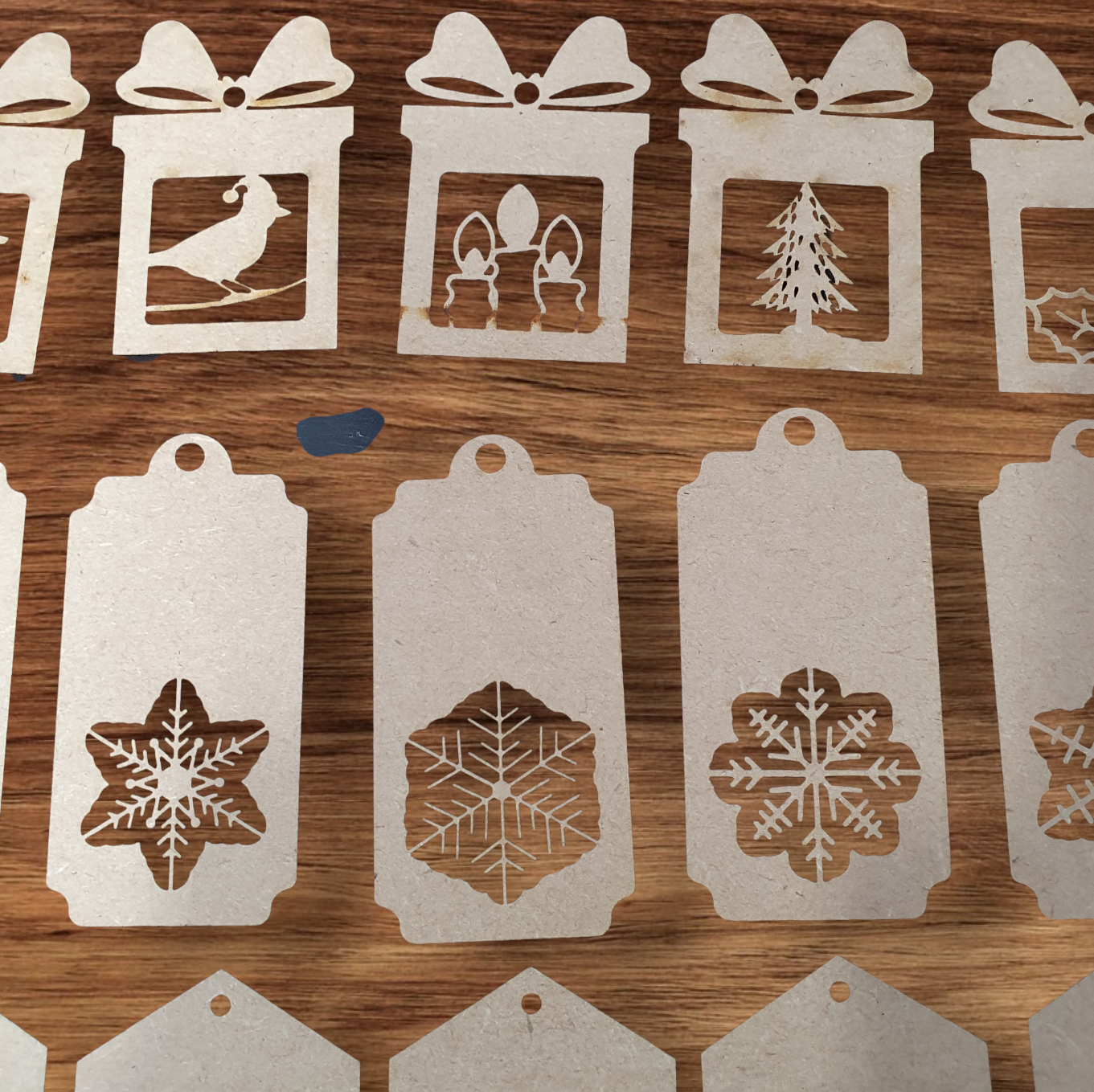 Decoratable MDF Christmas gift labels for holiday wrapping and crafting