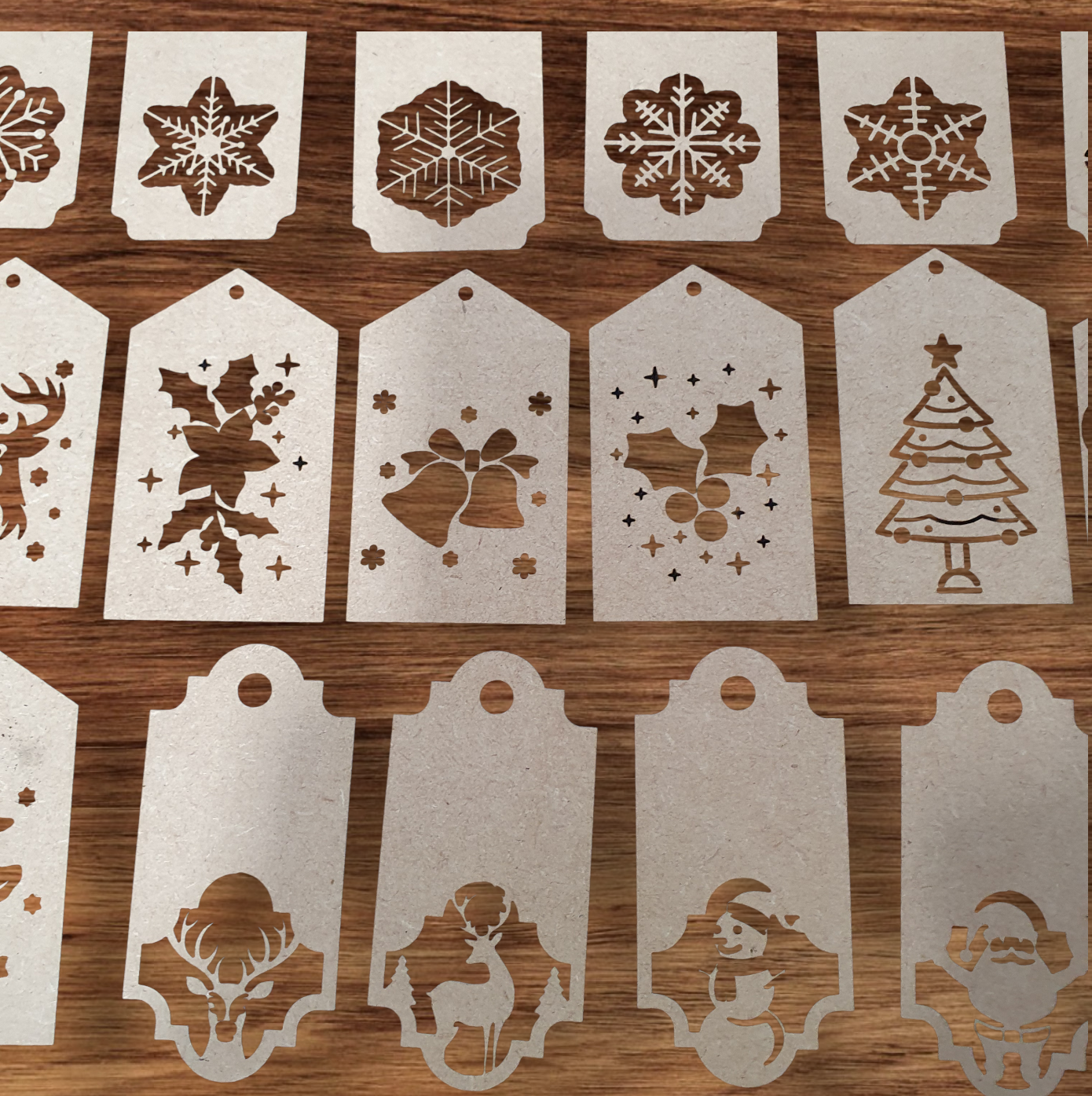 Eco-friendly reusable wooden Christmas gift tags for presents and hampers