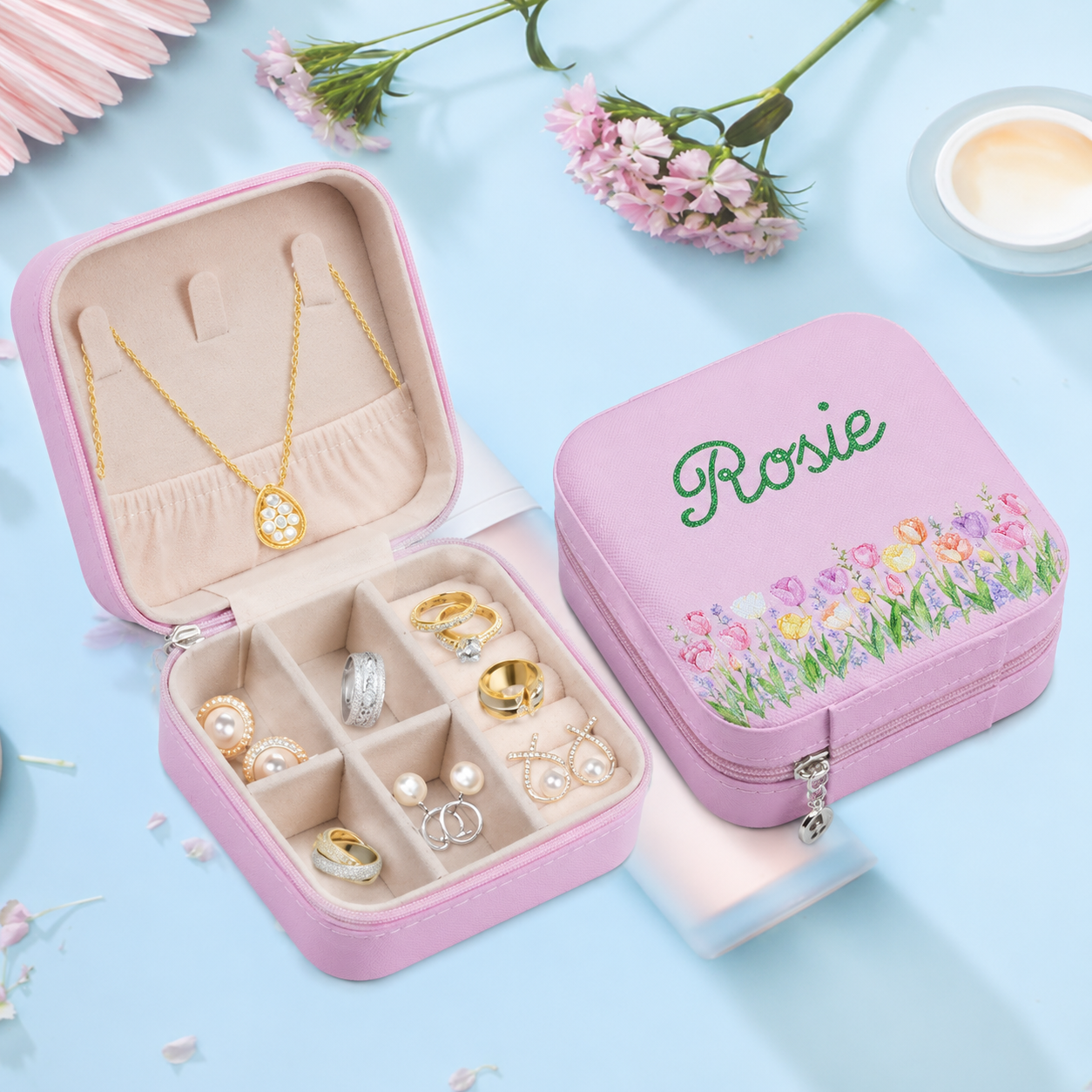 Personalized Name Travel Jewellery Box, Custom Name Jewellery Case, Bridesmaid Gift, Compact Jewellery Organizer Travel Jewellery Box