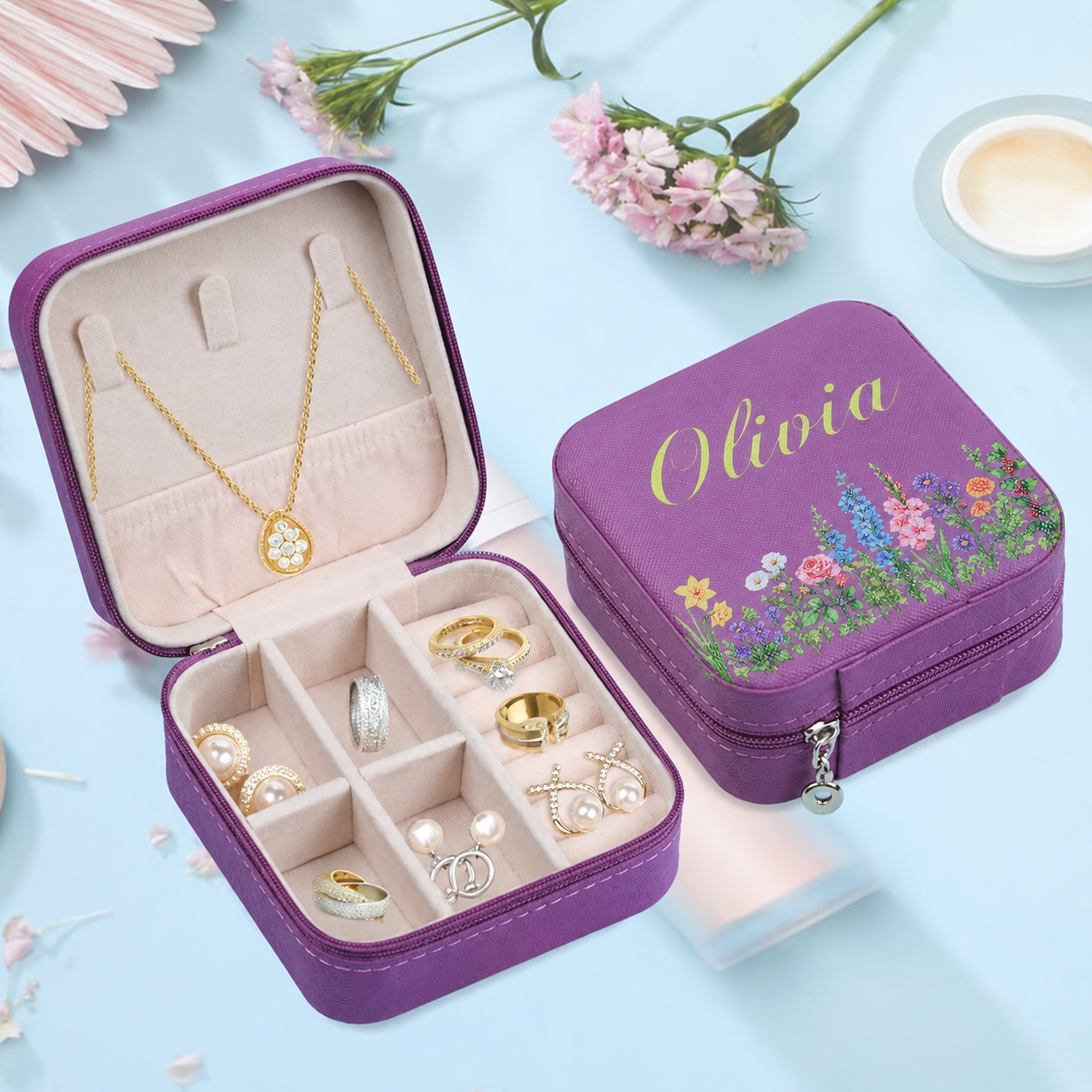 Personalized Name Travel Jewellery Box, Custom Name Jewellery Case, Bridesmaid Gift, Compact Jewellery Organizer Travel Jewellery Box