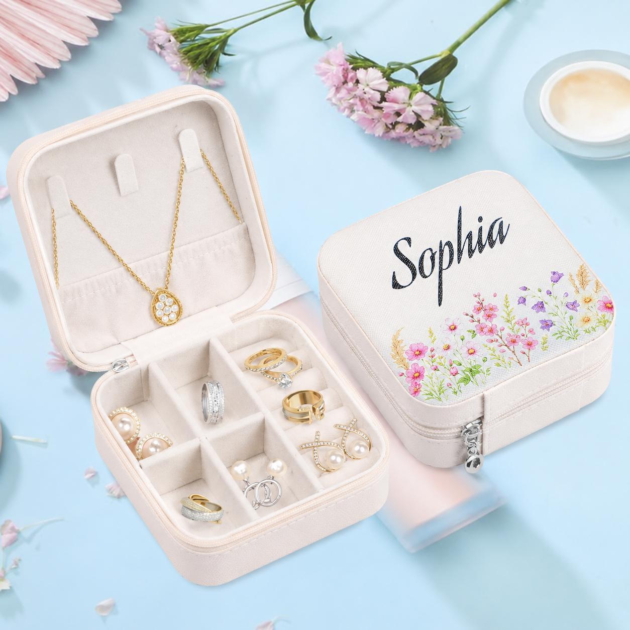 Personalized Name Travel Jewellery Box, Custom Name Jewellery Case, Bridesmaid Gift, Compact Jewellery Organizer Travel Jewellery Box