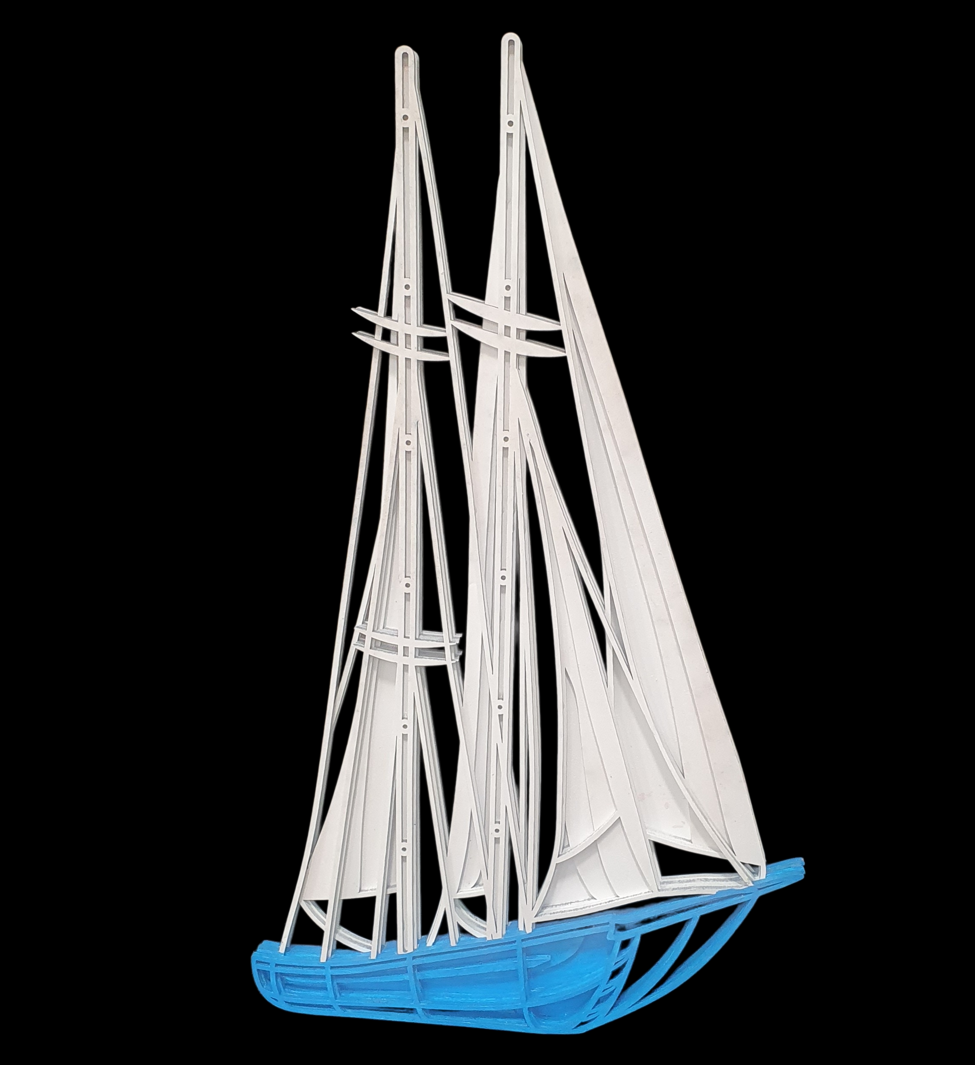 Handcrafted multi-layer sailboat artwork with dimensional 3D effect