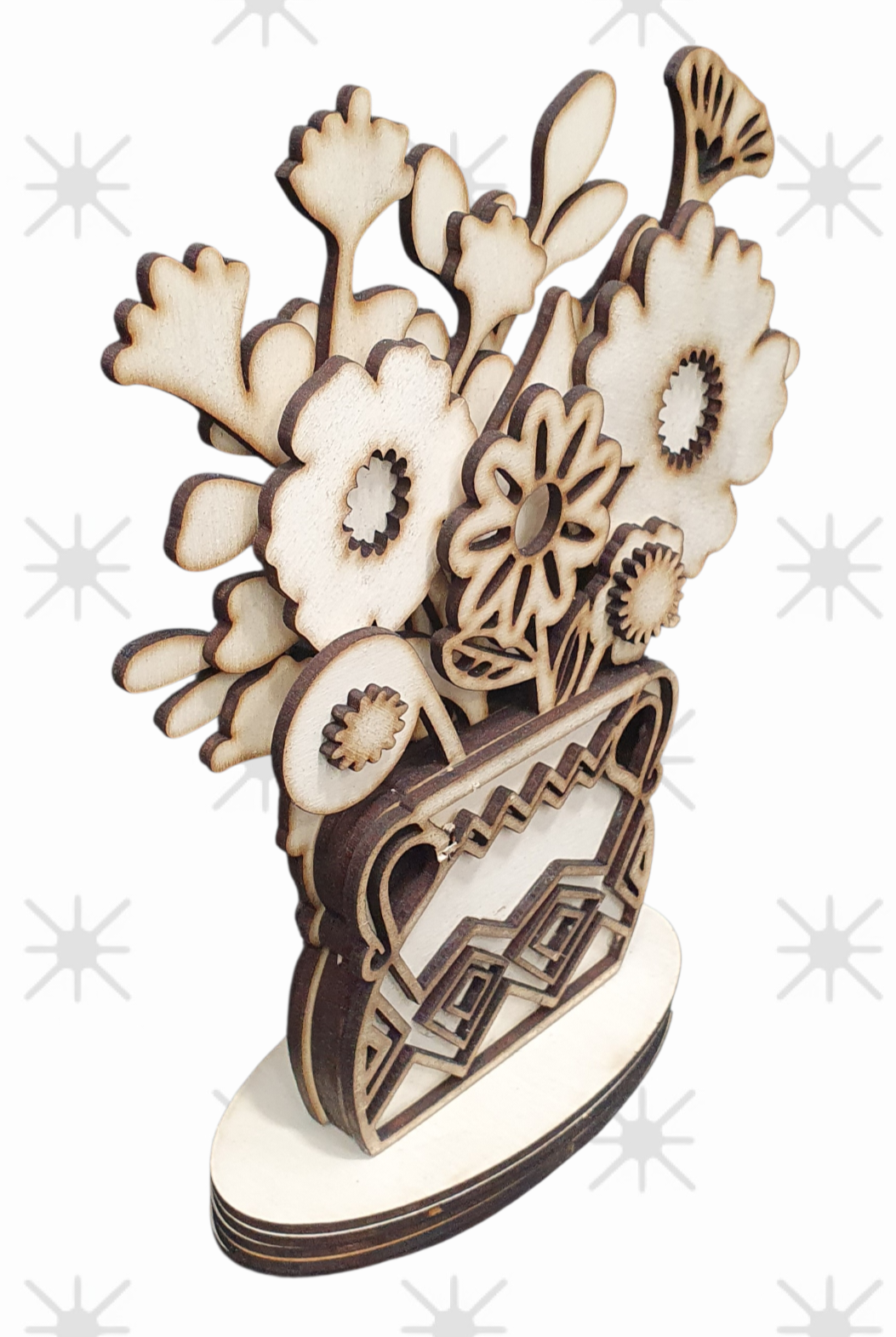 Engraved wooden flower ornament with personalised name or message