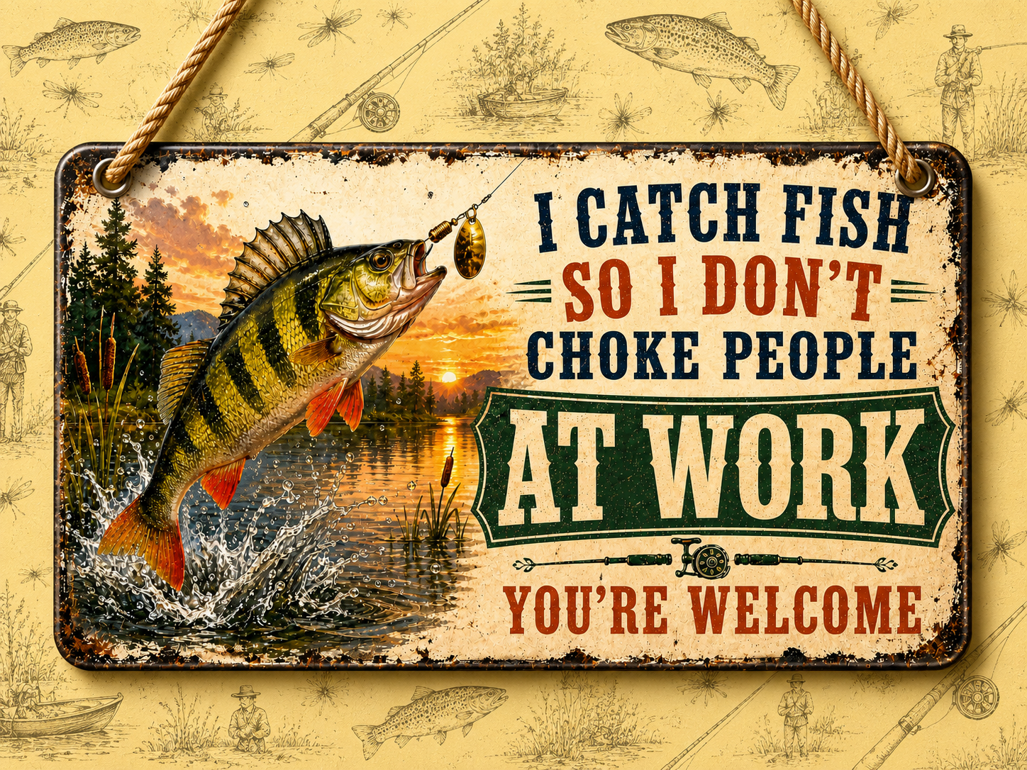 Funny fishing acrylic hanging sign featuring a jumping Perch with the quote "Fishing Is Cheaper Than Divorce And You Get To Keep The Boat", available in 3 sizes with hanging chain and choice of 10 UK fish including Pike, Carp, Salmon, Trout, Grayling, Perch, Tench, Barbel, Chub and Roach.
