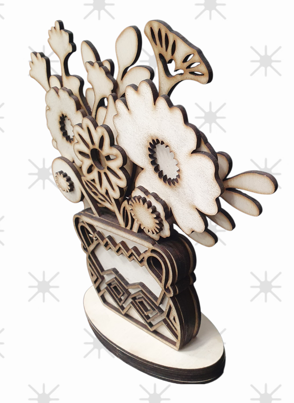 Custom wooden floral gift decoration measuring 20.5cm x 19cm