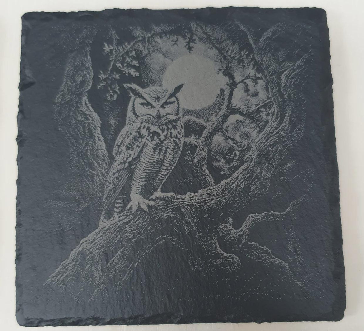 Laser-engraved birds of prey slate tile set with eagle, owl, falcon and kestrel in wooden storage box. Unique wildlife lover gift, birdwatcher present, nature enthusiast décor idea for birthdays, holidays or special occasions.