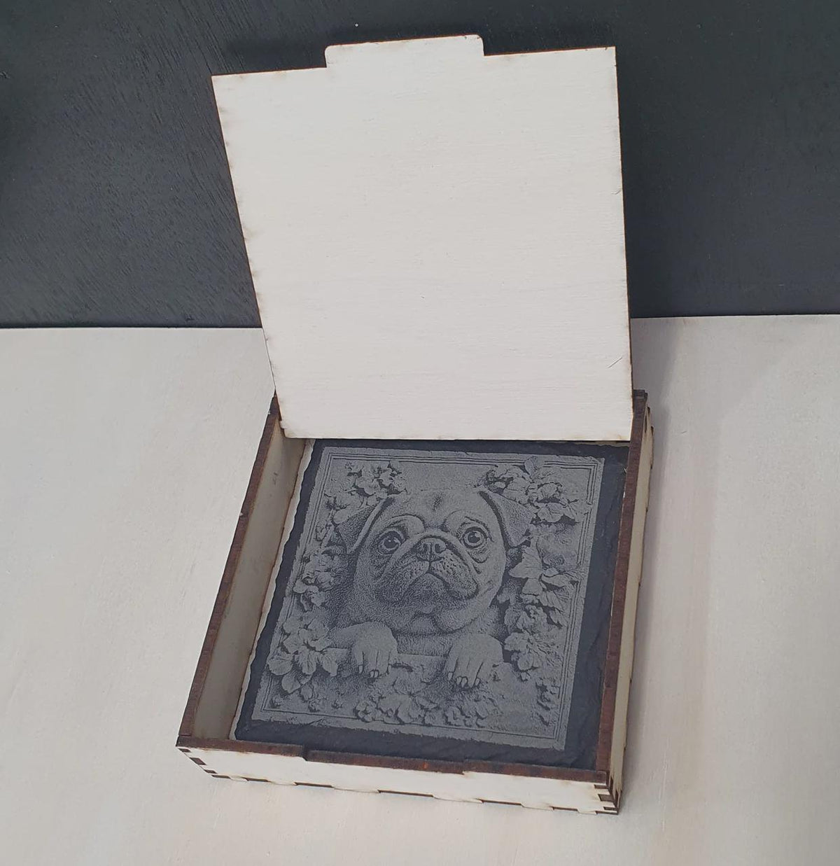 4-piece slate tile set with laser-etched big cat designs, ideal as coasters, décor tiles or art pieces. Durable natural slate tiles with intricate wildlife engraving, perfect animal themed gift and stylish functional slate home accents.