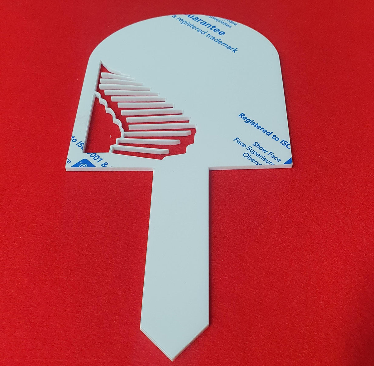 White acrylic memorial garden stake suitable for sublimation, vinyl and engraving for personalised remembrance tributes.