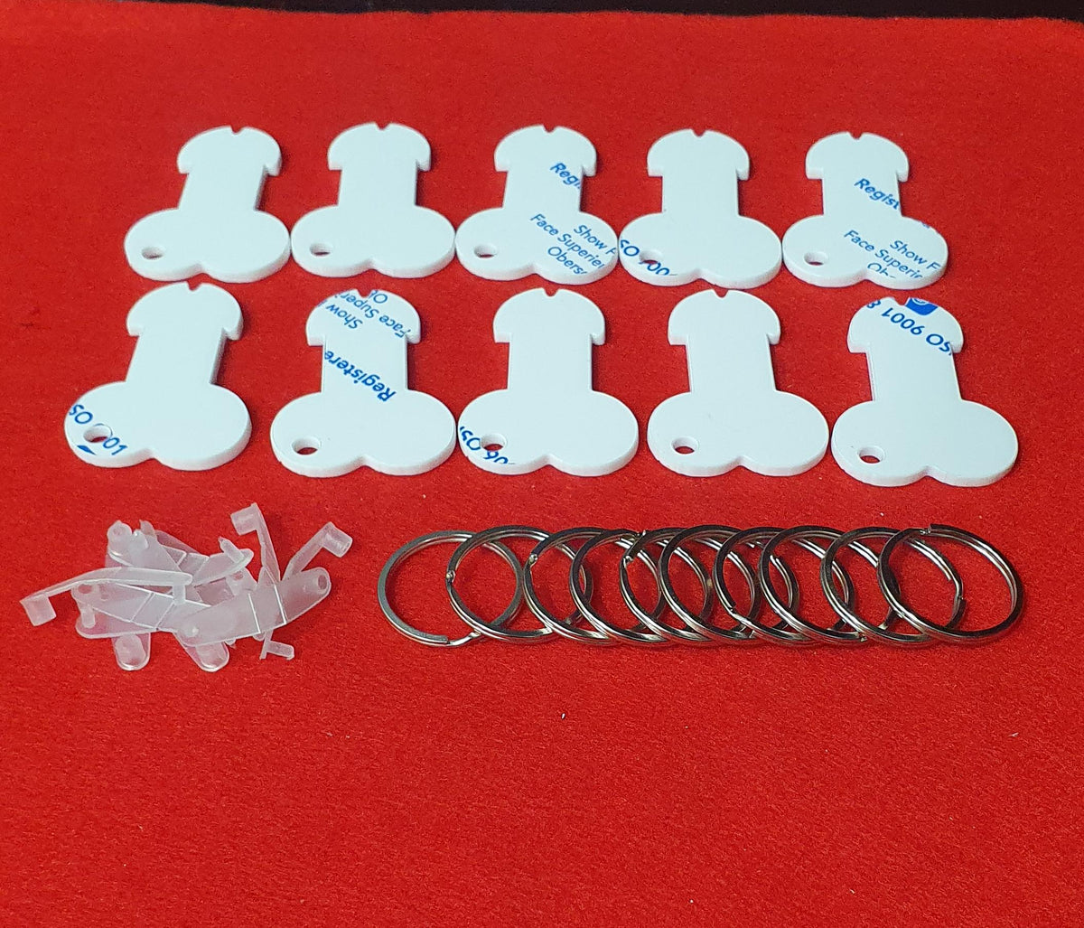 Set of 10 novelty trolley token keyrings ready for vinyl, engraving or UV printing