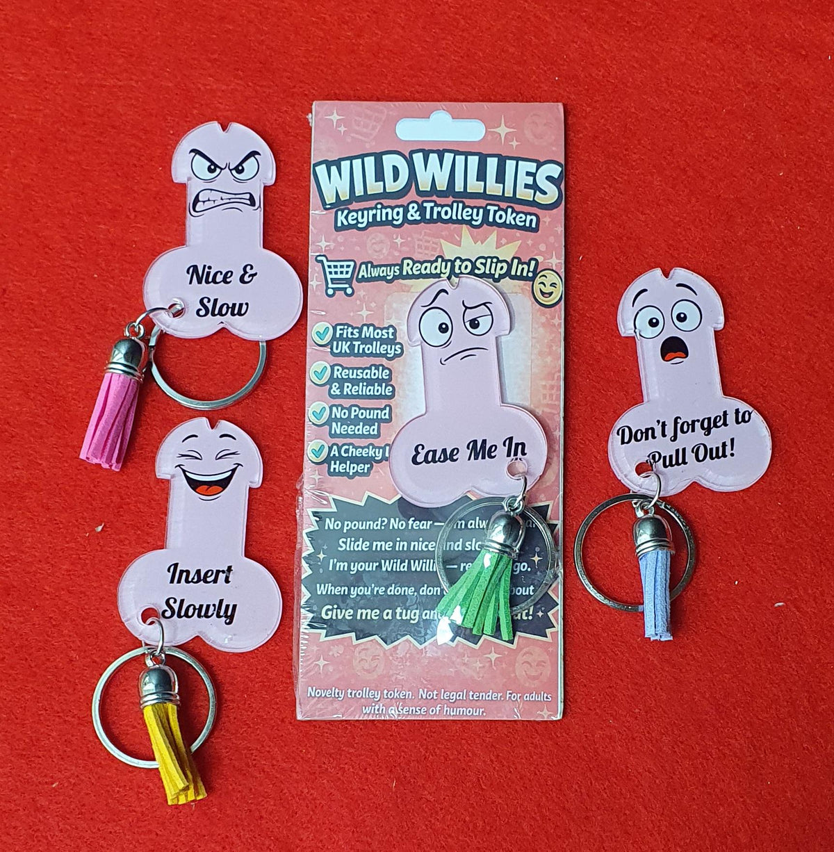Wild Willies shopping trolley token keyring novelty gift