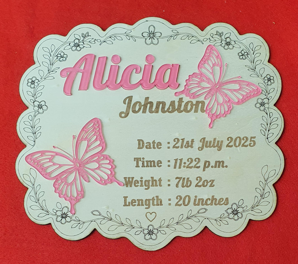 Baby Announcement Birth Sign With Butterfly | Personalized Wooden Newborn Name Sign | Custom Birth Stat Plaque | Hospital Baby Reveal Prop