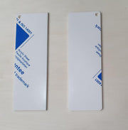 White acrylic bookmark blank with rounded corners and optional hanging hole, made from 3mm acrylic with protective film attached.