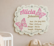 Baby Announcement Birth Sign With Butterfly | Personalized Wooden Newborn Name Sign | Custom Birth Stat Plaque | Hospital Baby Reveal Prop