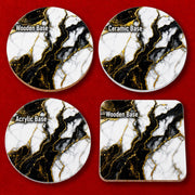 Luxury black marble effect coaster with white marble sections and elegant gold veining.